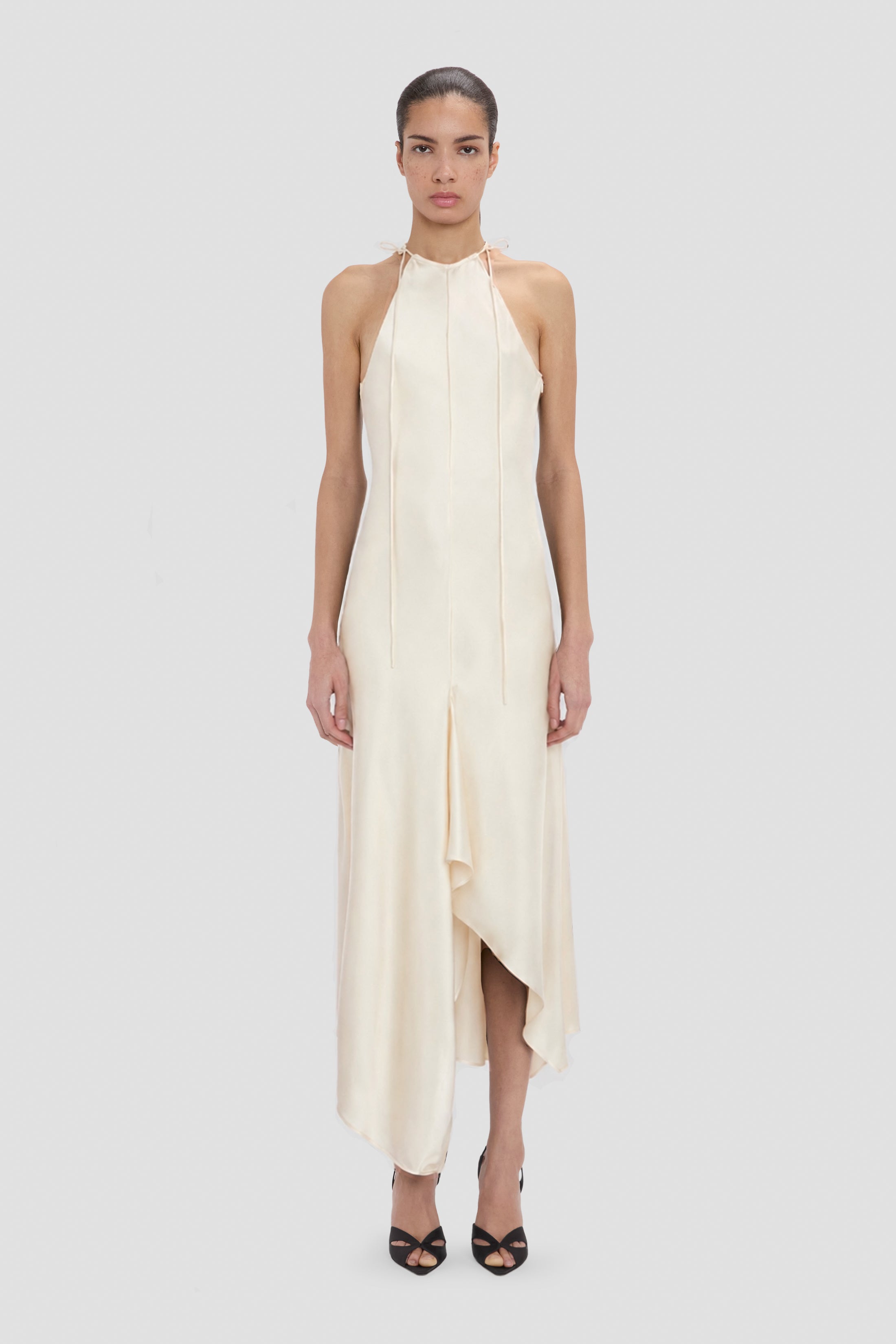 victoria beckham halter neck dress Halter Neck Midi Dress In Elderflower