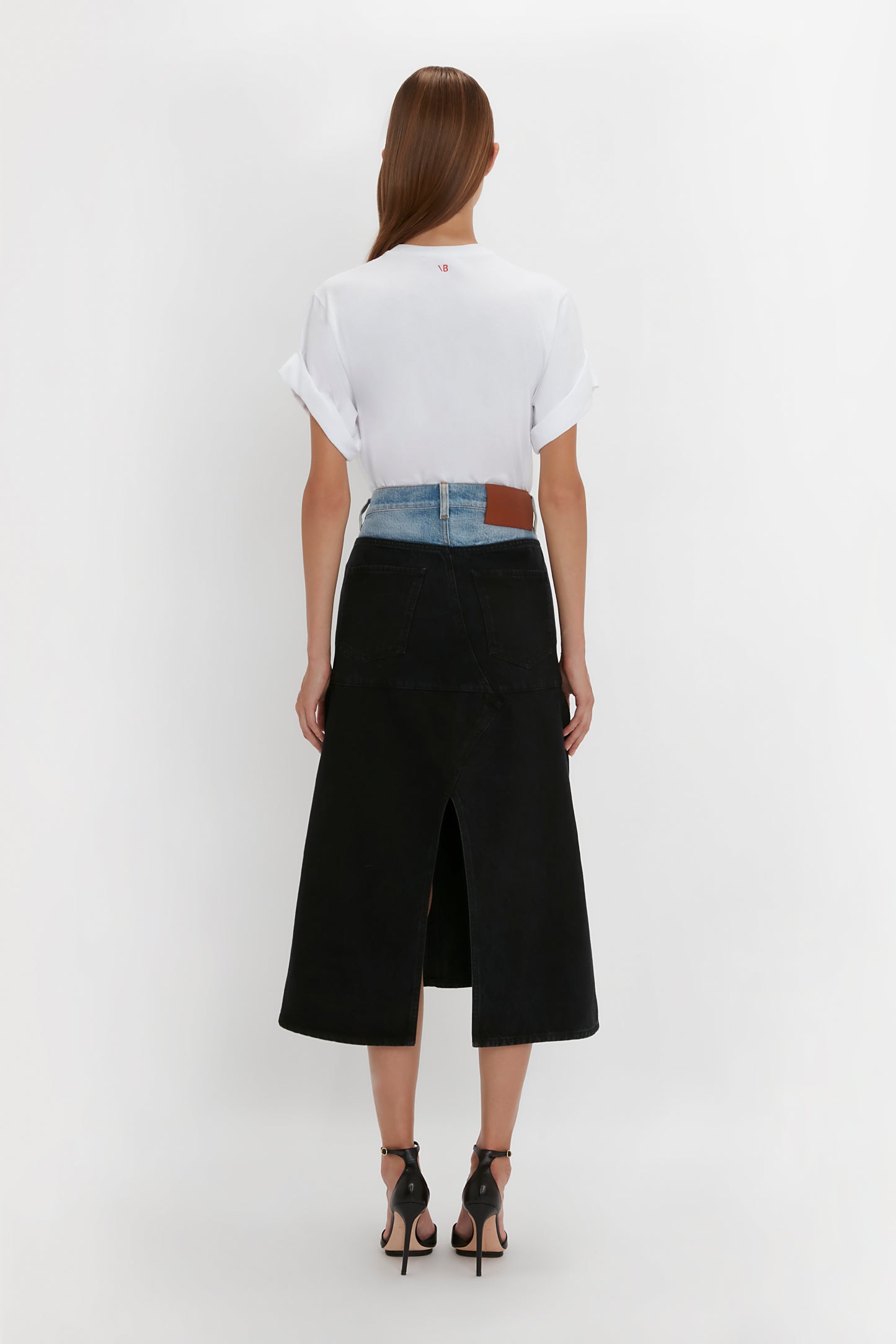 Patched Denim Skirt In Contrast Wash
