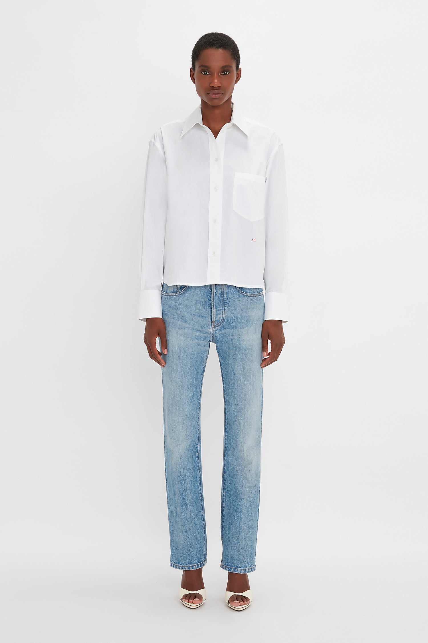 Cropped Long Sleeve Shirt In White