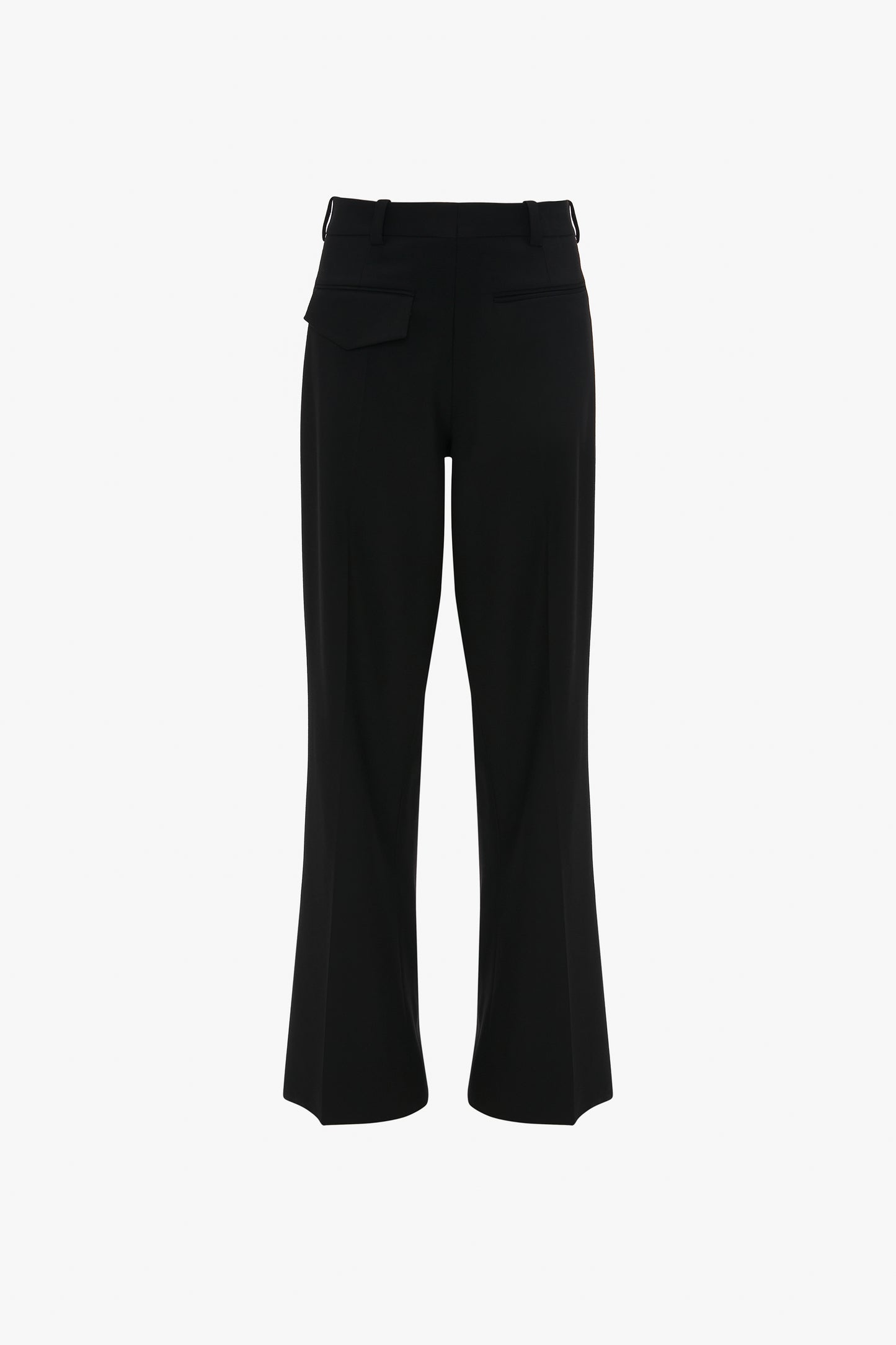 Black high-waisted Reverse Front Trousers In Black with a contemporary silhouette and side pockets, displayed on a white background by Victoria Beckham.