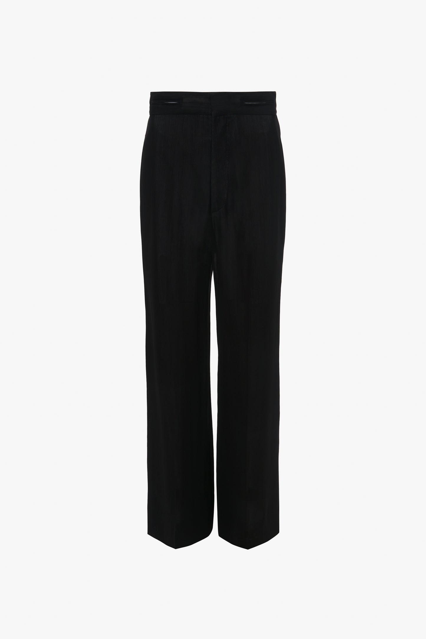 Victoria Beckham's Waistband Detail Straight Leg Trouser In Black on a white background.
