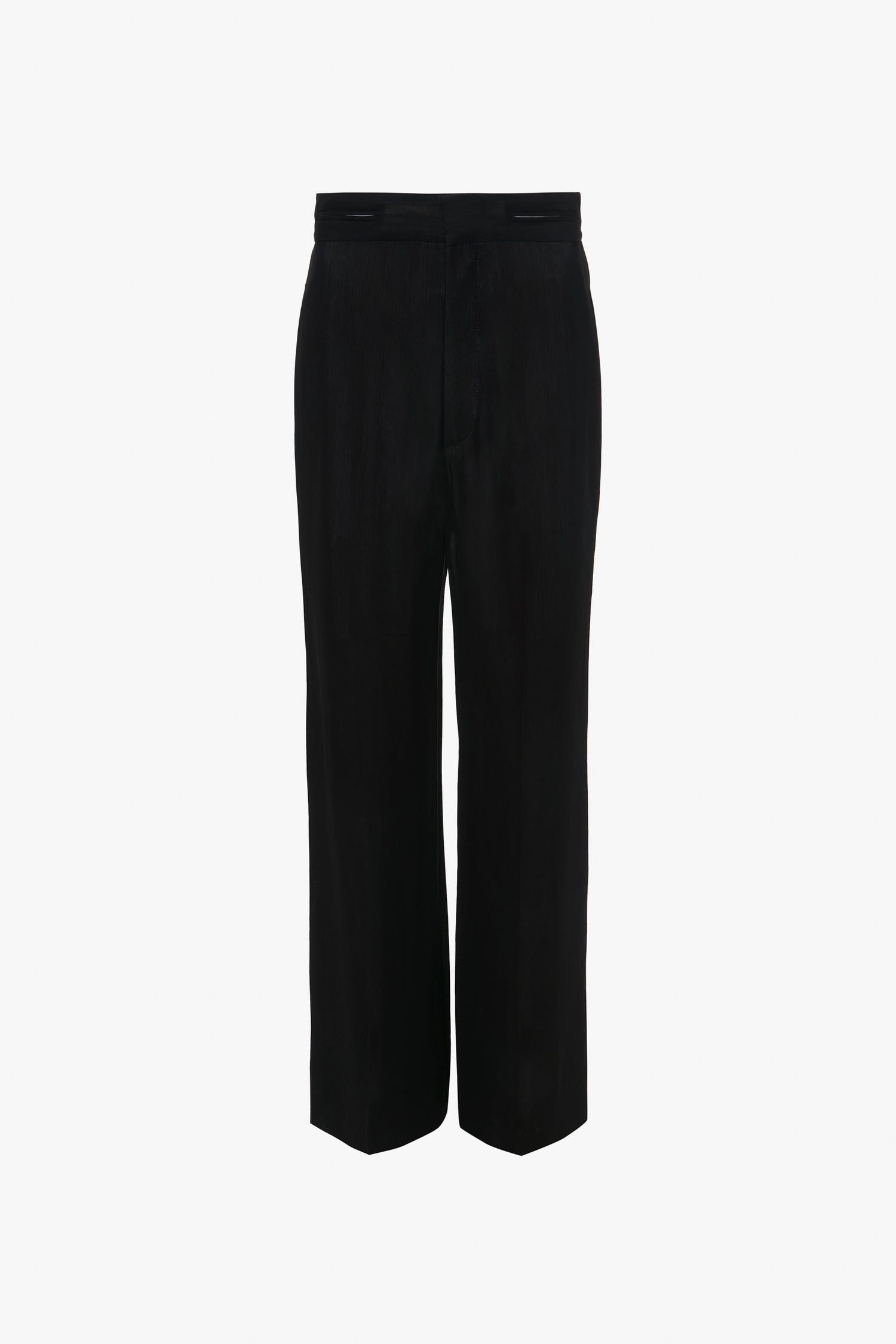 Victoria Beckham's Waistband Detail Straight Leg Trouser In Black on a white background.