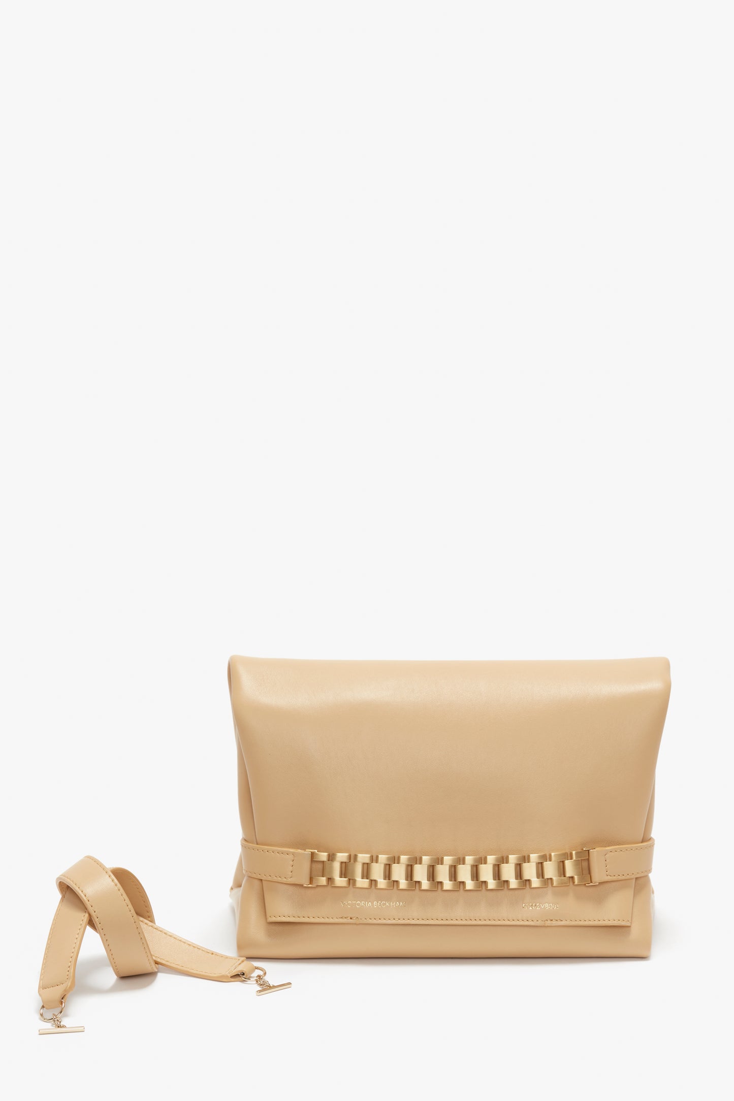 Puffy Chain Pouch In Sesame Leather