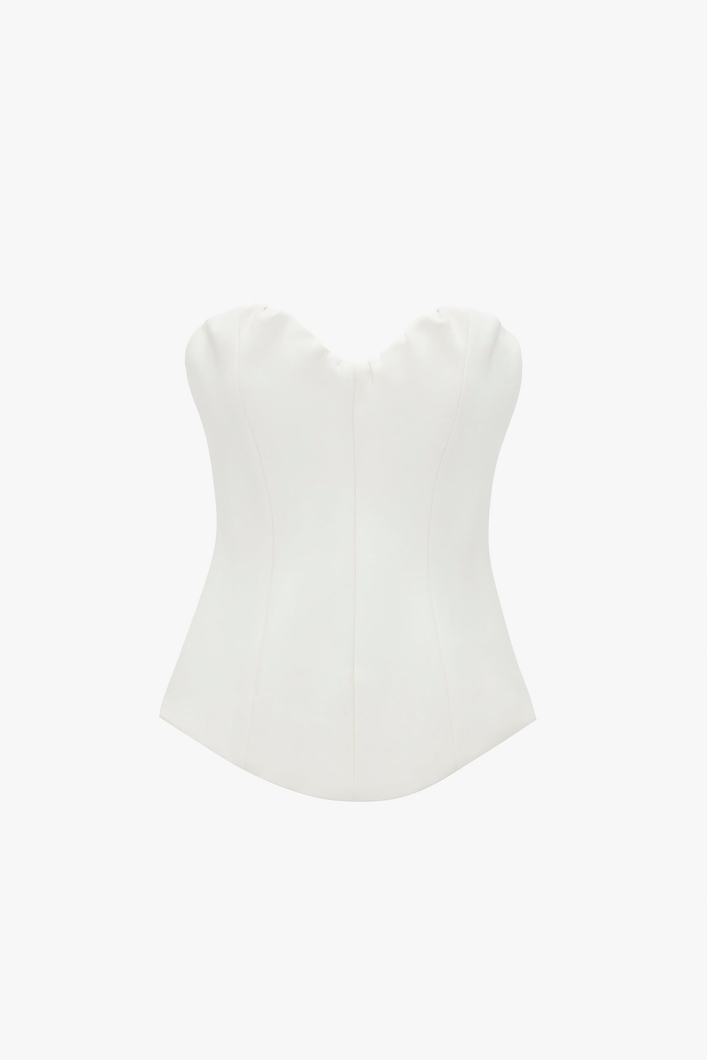 White strapless Victoria Beckham corset top with a sweetheart neckline, displayed against a plain white background.
