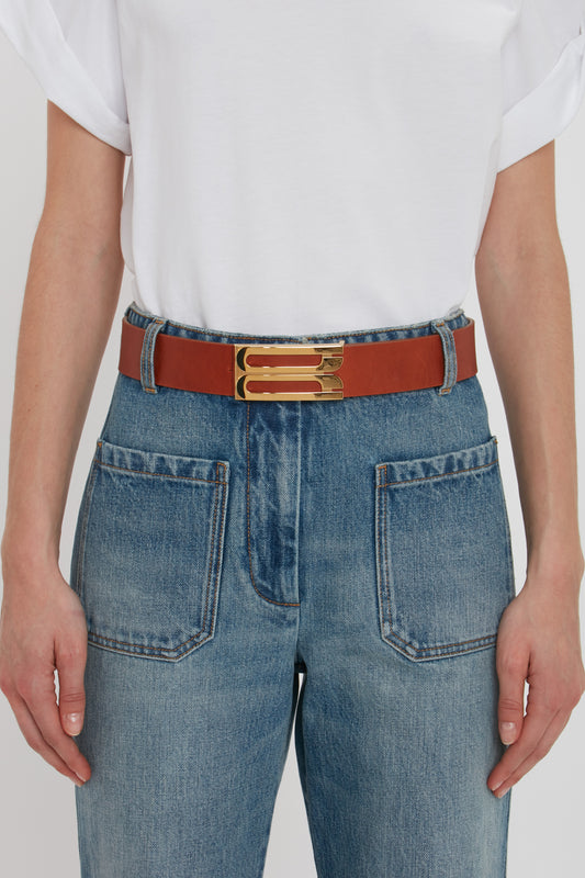 Exclusive Jumbo Frame Belt In Tan Leather
