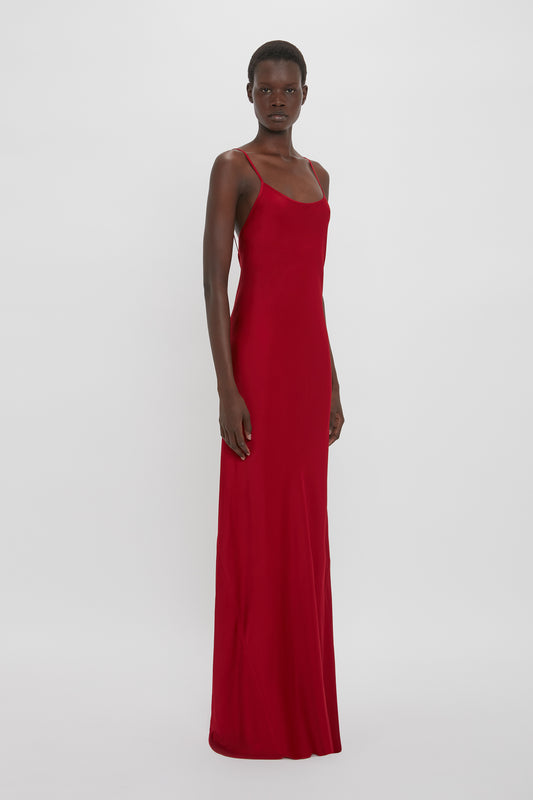 Low Back Cami Floor-Length Dress In Poppy Red