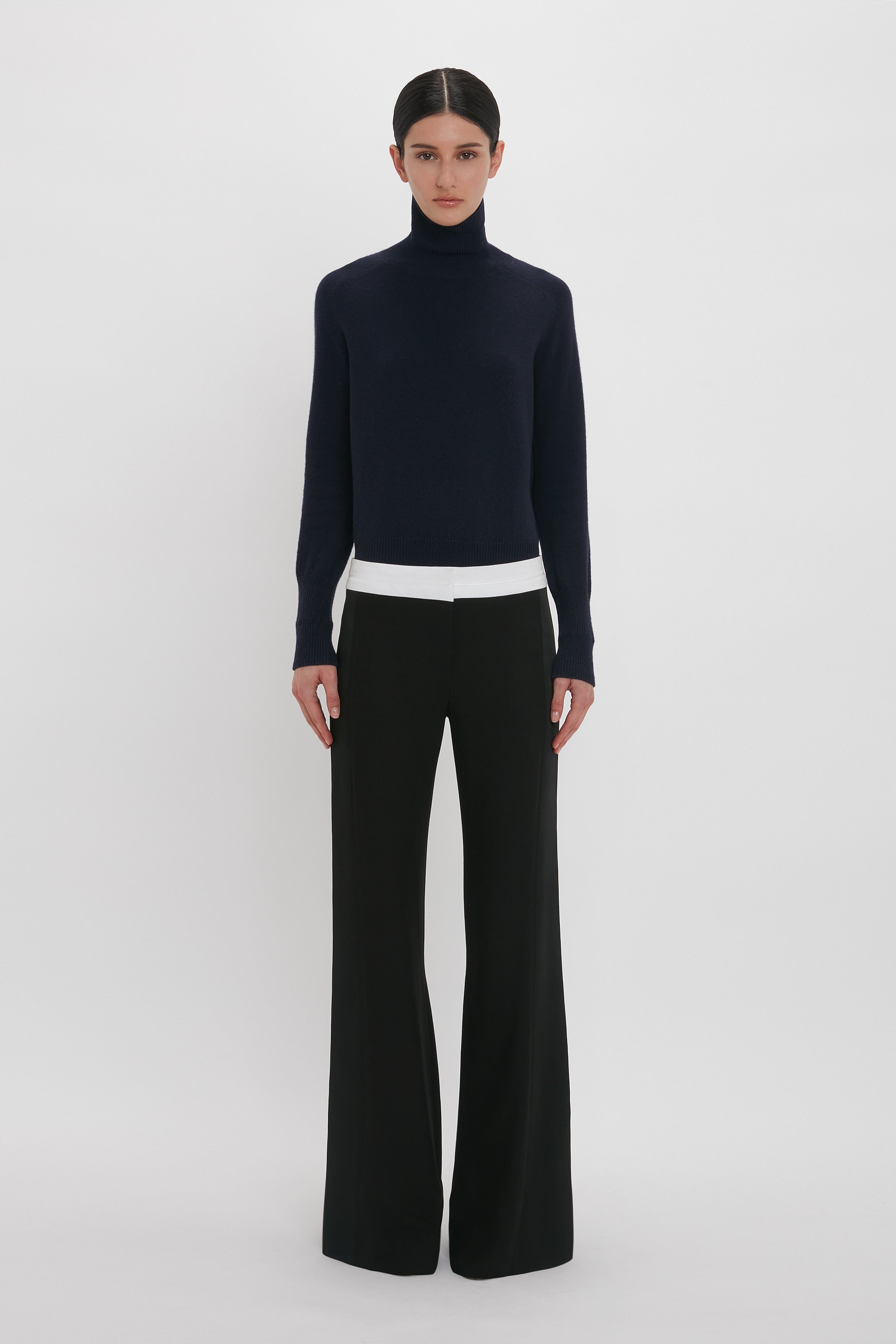 Contrast Waistband Trousers in Black – Victoria Beckham UK