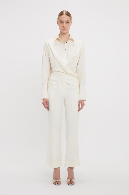 Cropped Kick Cotton Trousers In Off White
