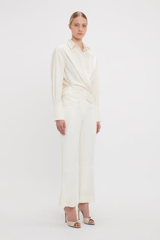 Cropped Kick Cotton Trousers In Off White