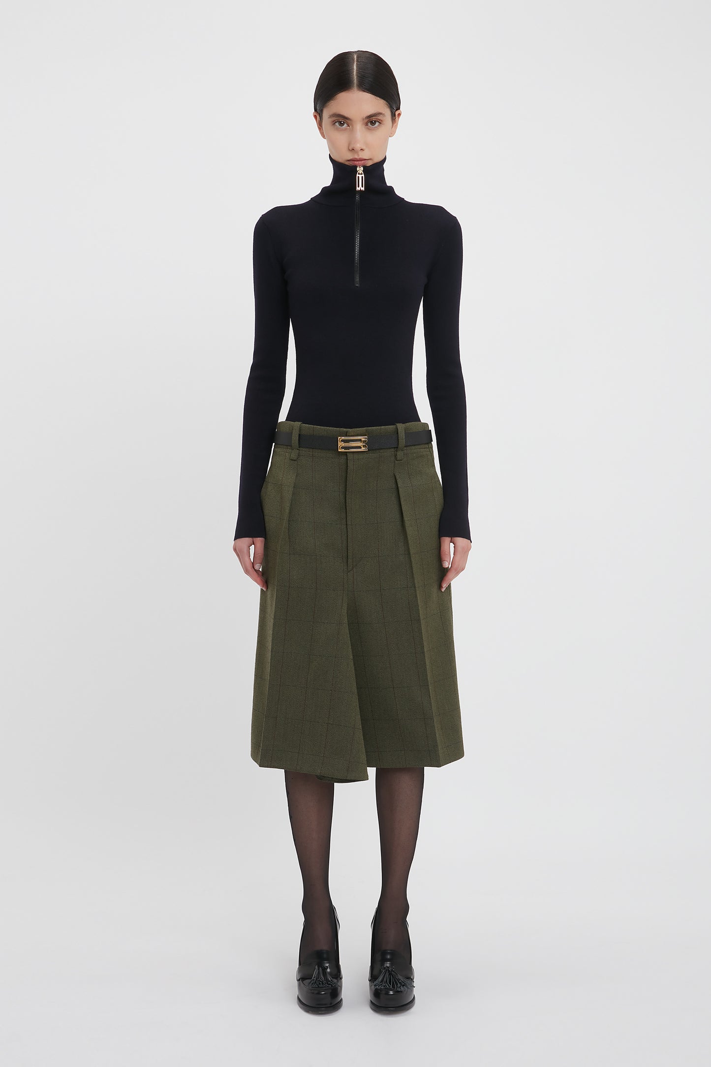 Asymmetric Tailored Skirt In Dark Fern Check