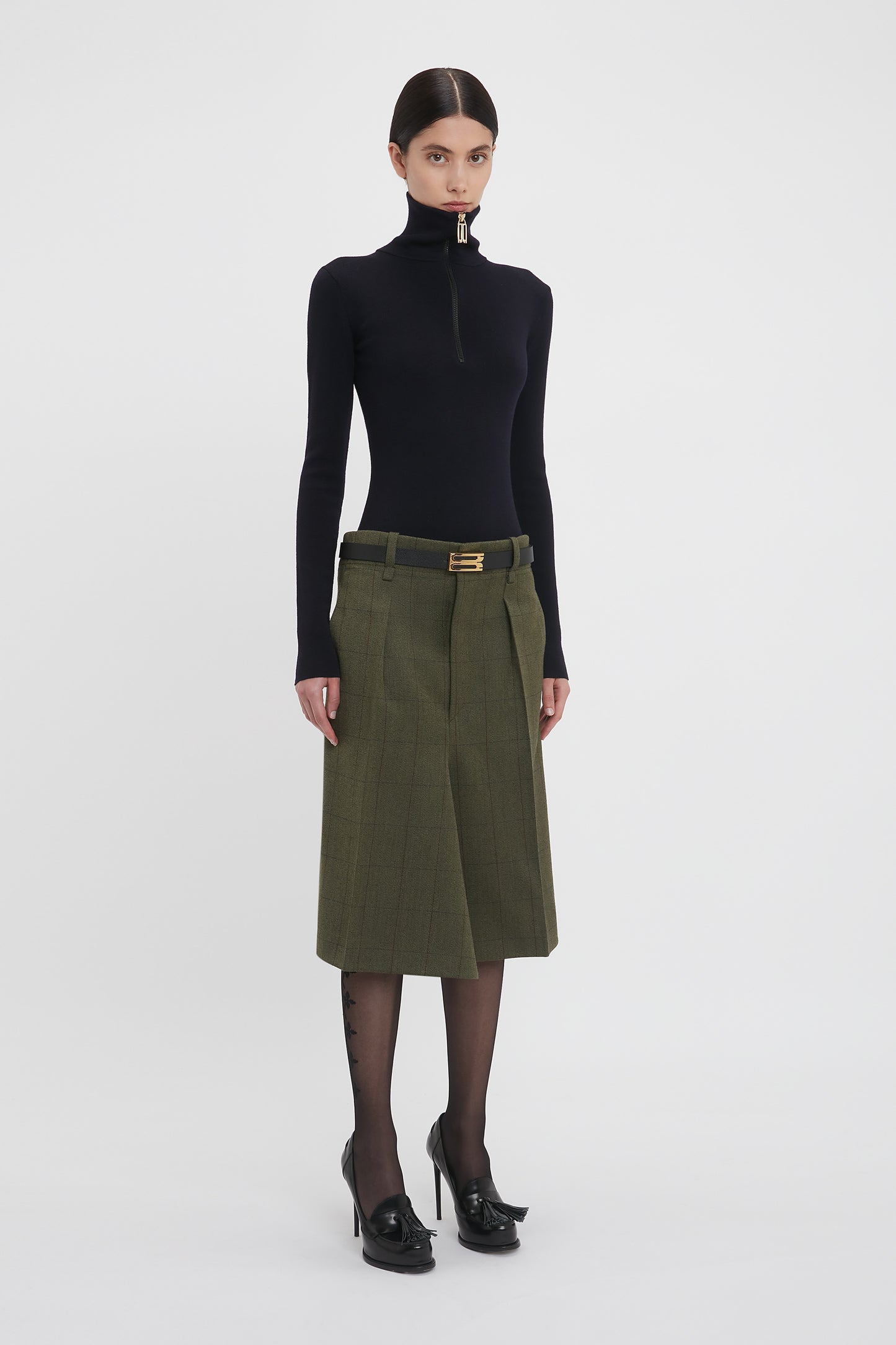 Asymmetric Tailored Skirt In Dark Fern Check