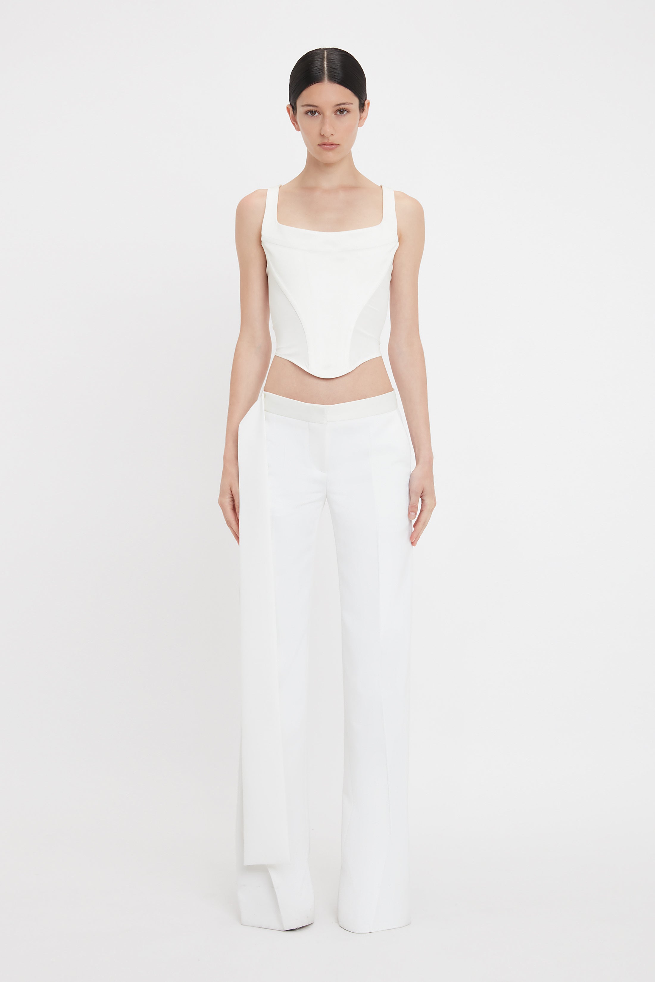 【関税込み】VICTORIA BECKHAM SATIN WAISTBAND' PANTS Satin Waistband Trouser In Ivory – Victoria Beckham UK