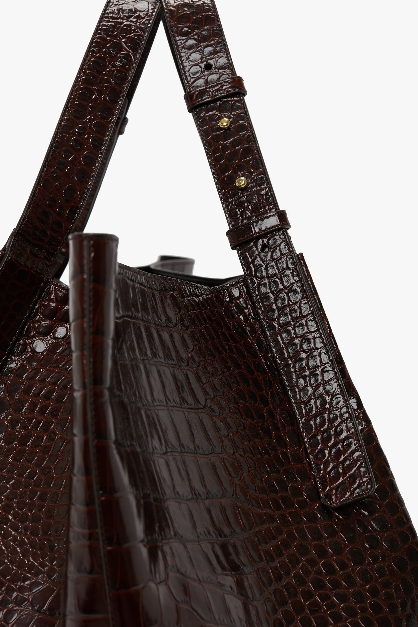 W11 Jumbo Tote In Dark Brown Embossed Leather