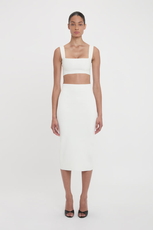 Fitted Midi Skirt In White
