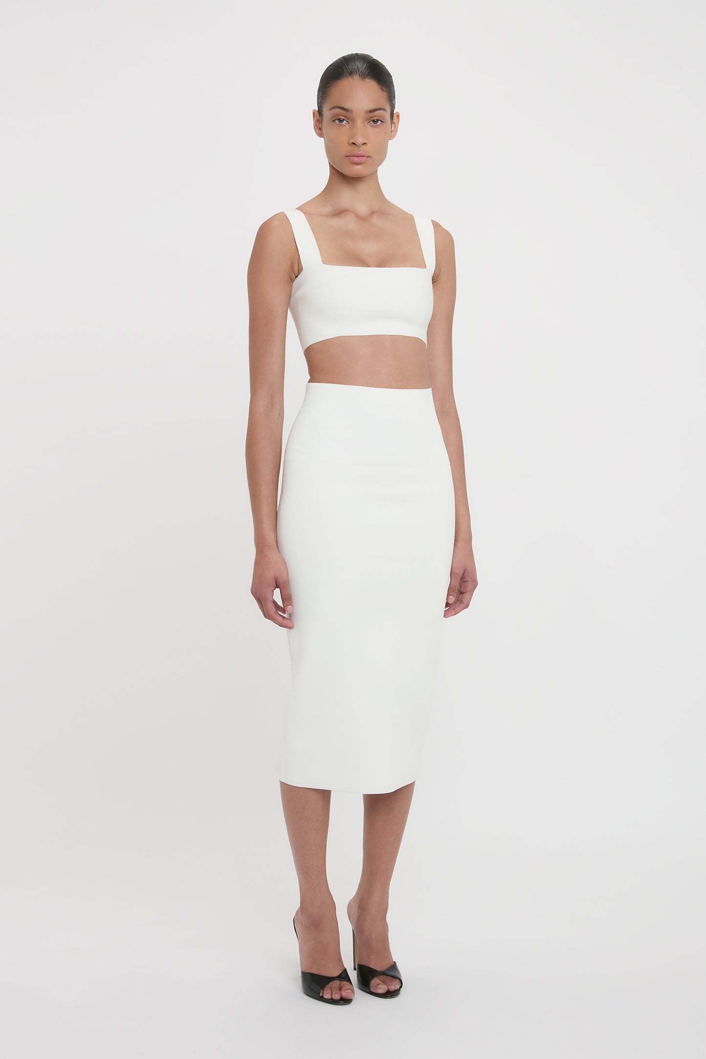Fitted Midi Skirt In White