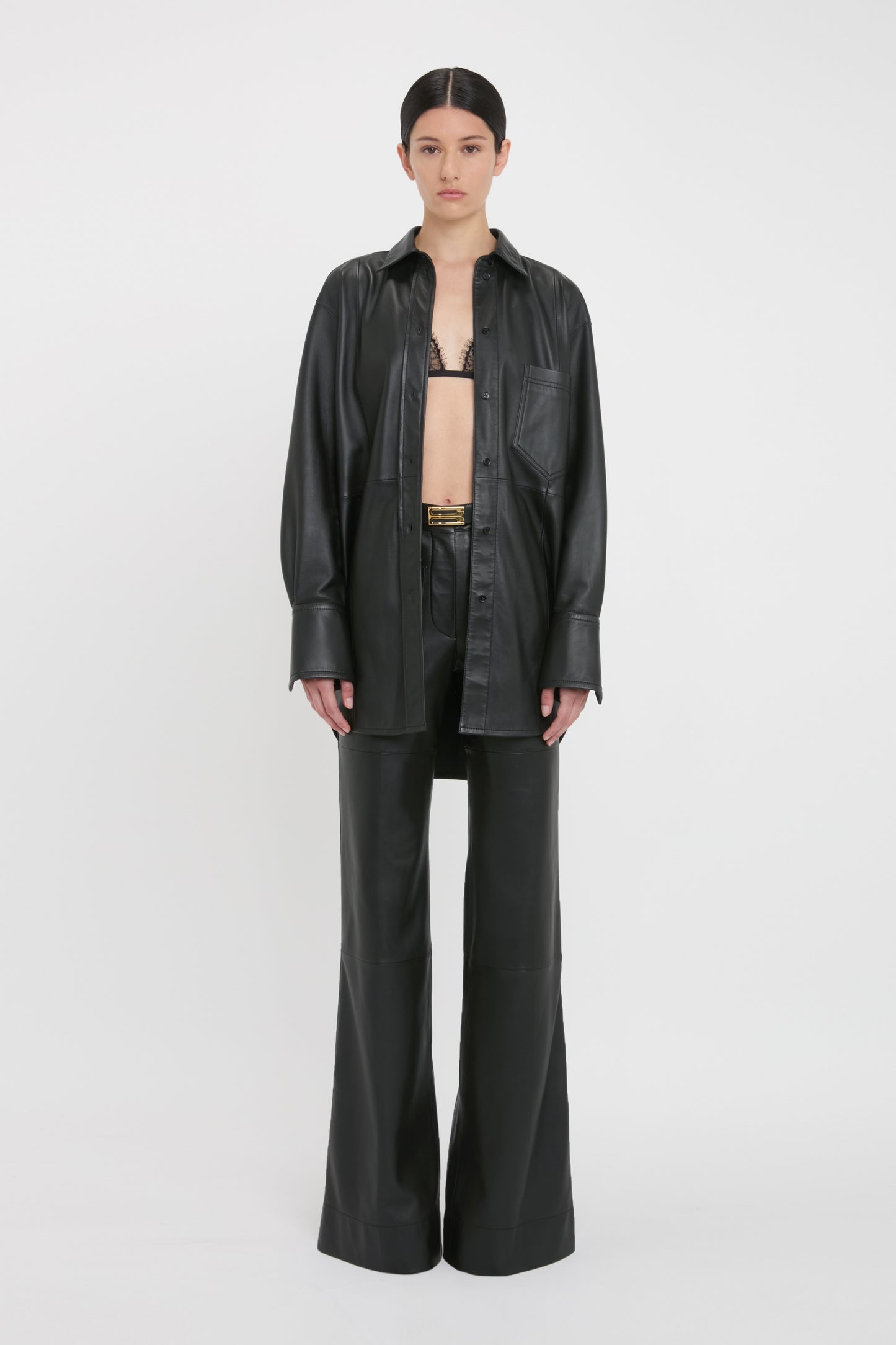 Oversized Shirt In Black Leather