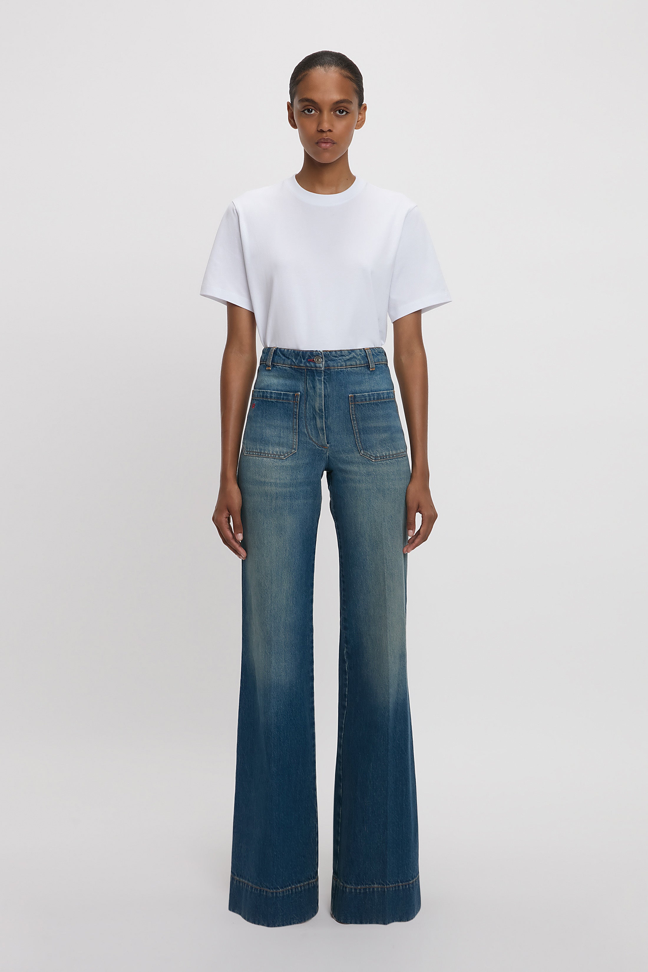 Alina High Waisted Stretch Jean In Mid Blue – Victoria