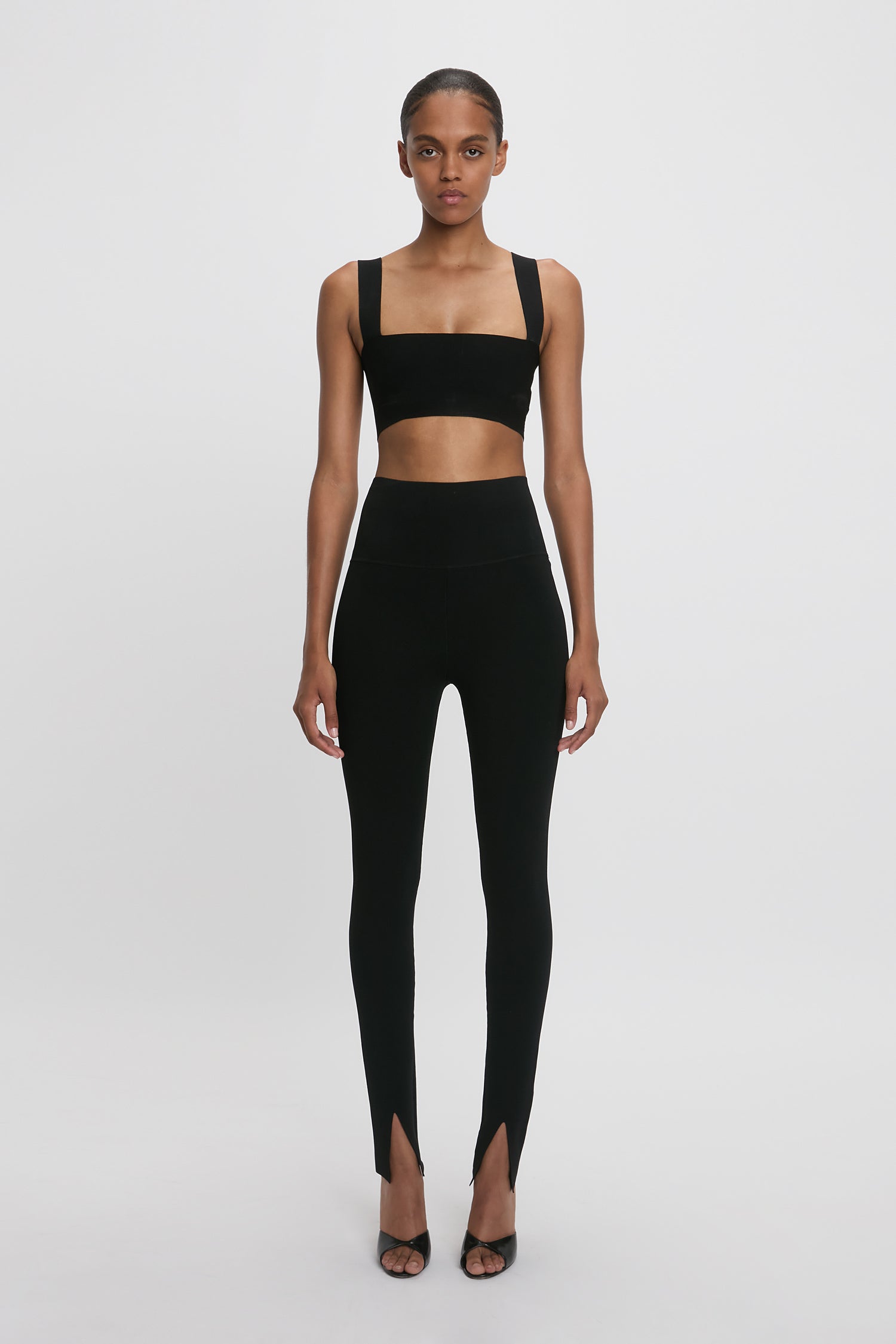 Split Front Leggings In Black
