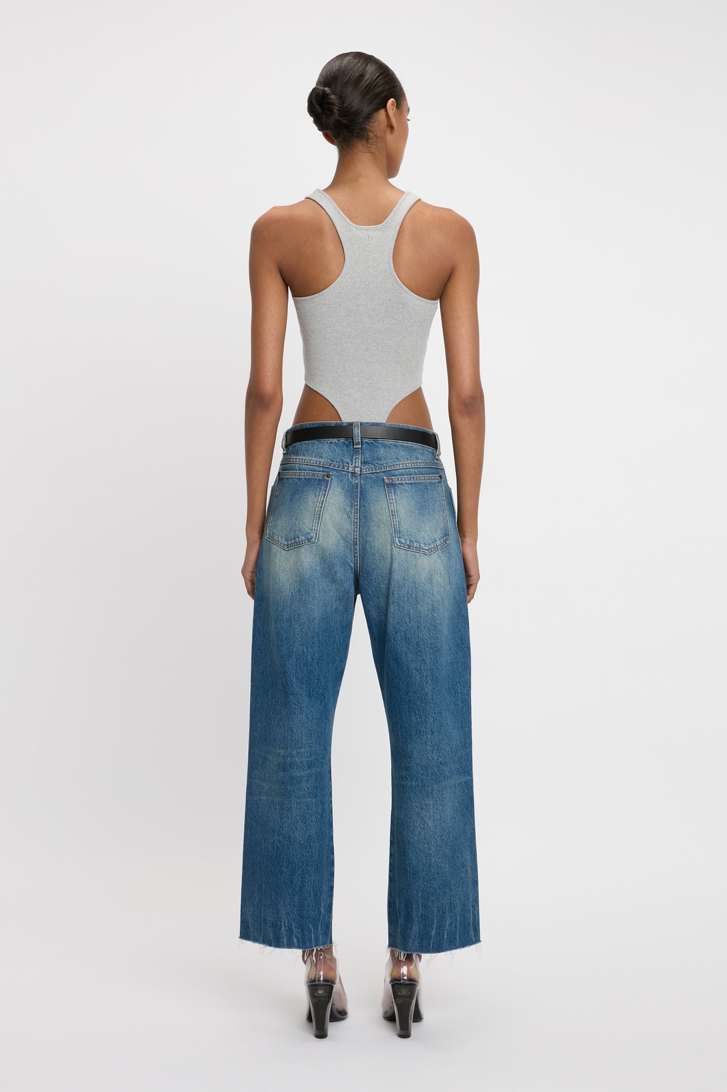 High Leg Bodysuit In Grey Marl