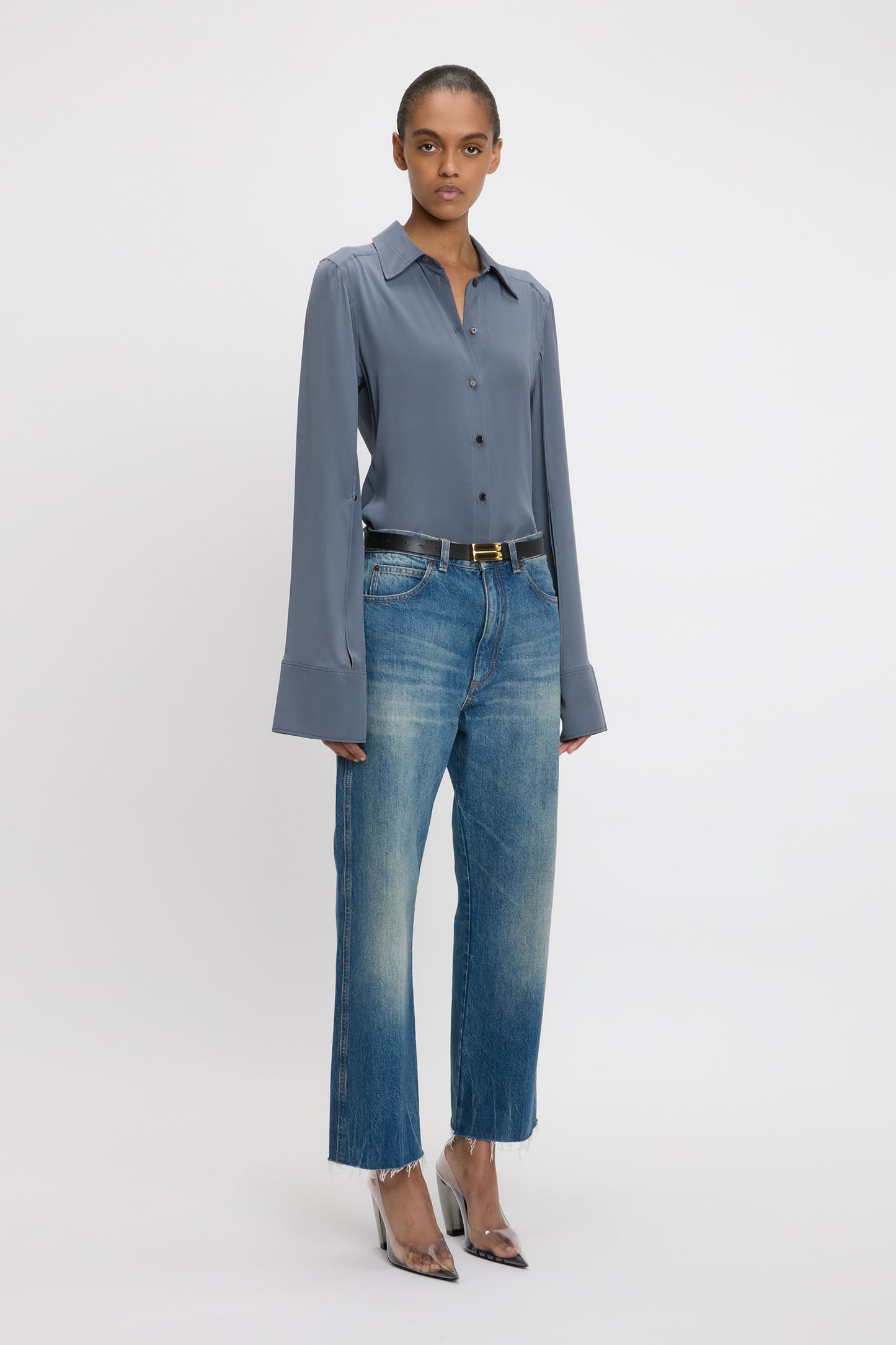 Split Sleeve Fitted Shirt In Graphite