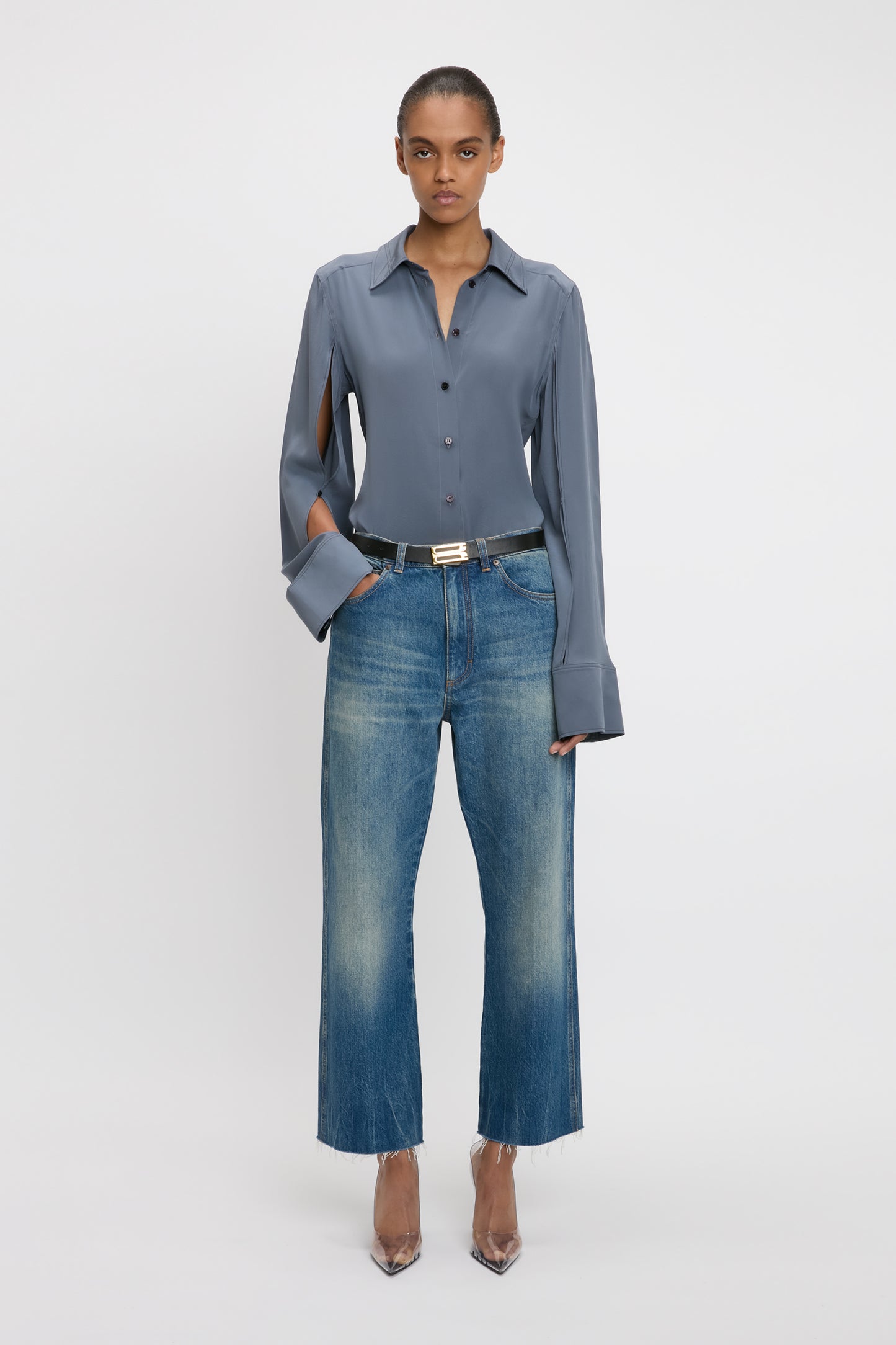 Split Sleeve Fitted Shirt In Graphite