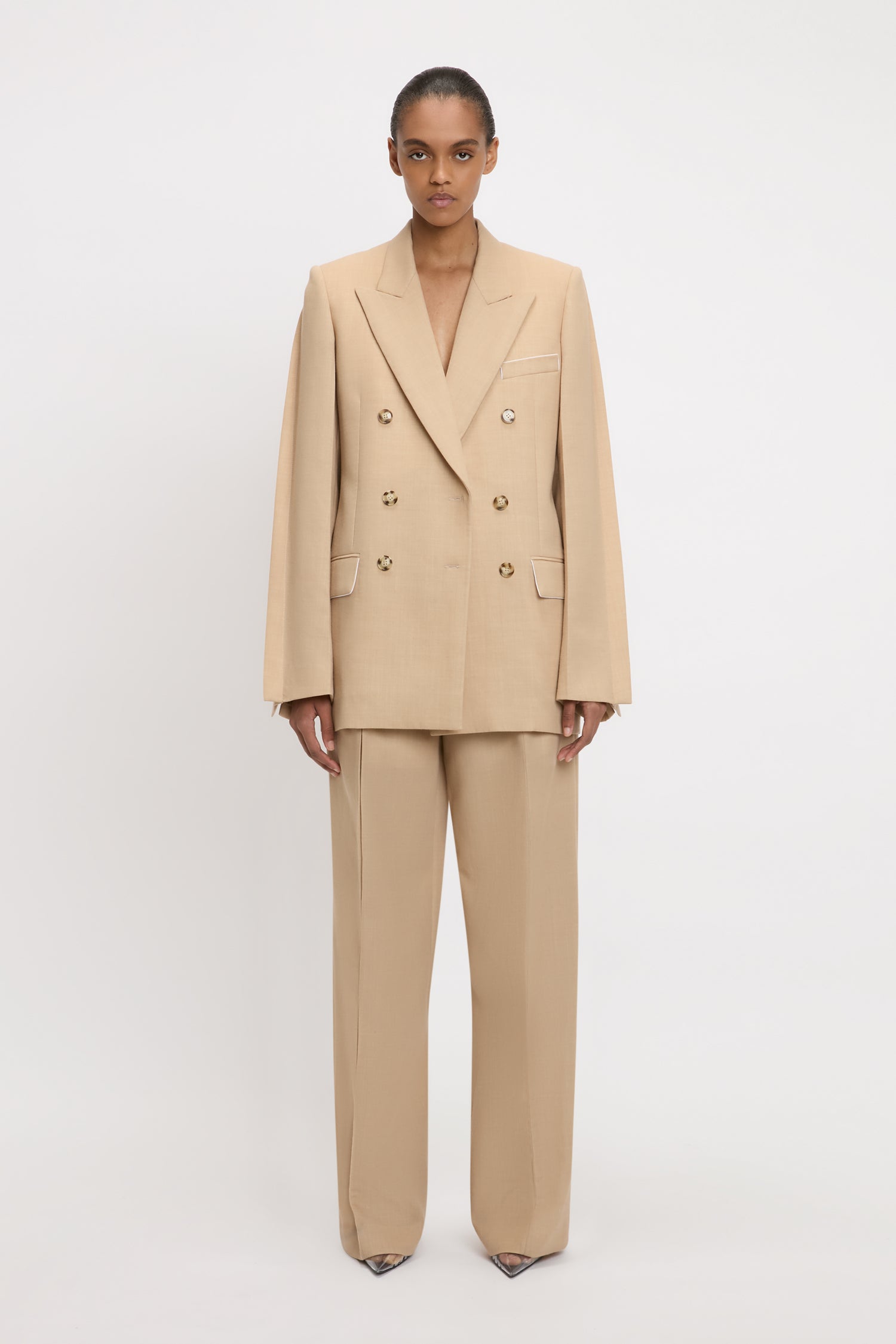 Double-Breasted Jacket In Sepia-Ivory