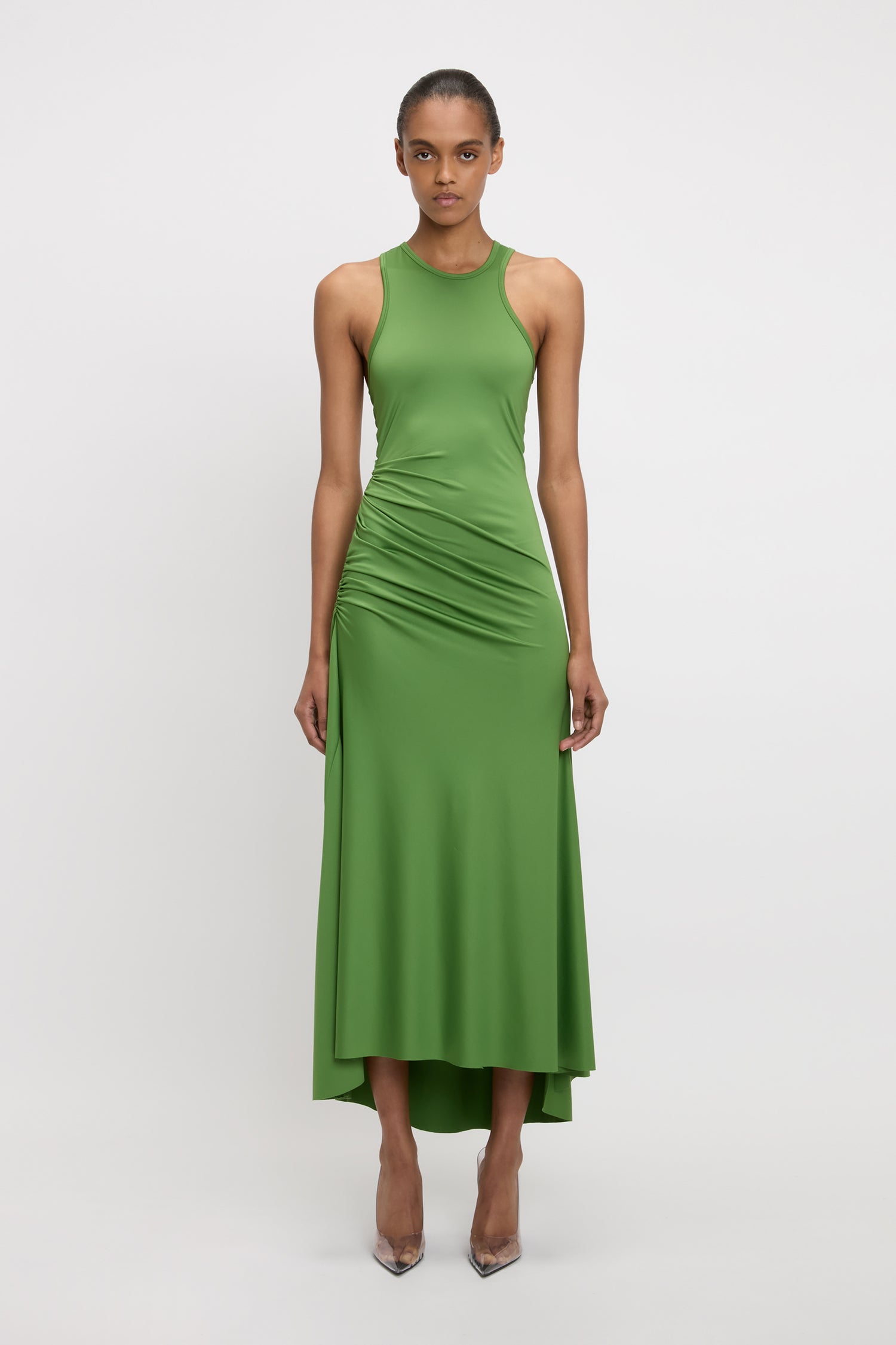 Asymmetric Tank Midi Dress In Algae