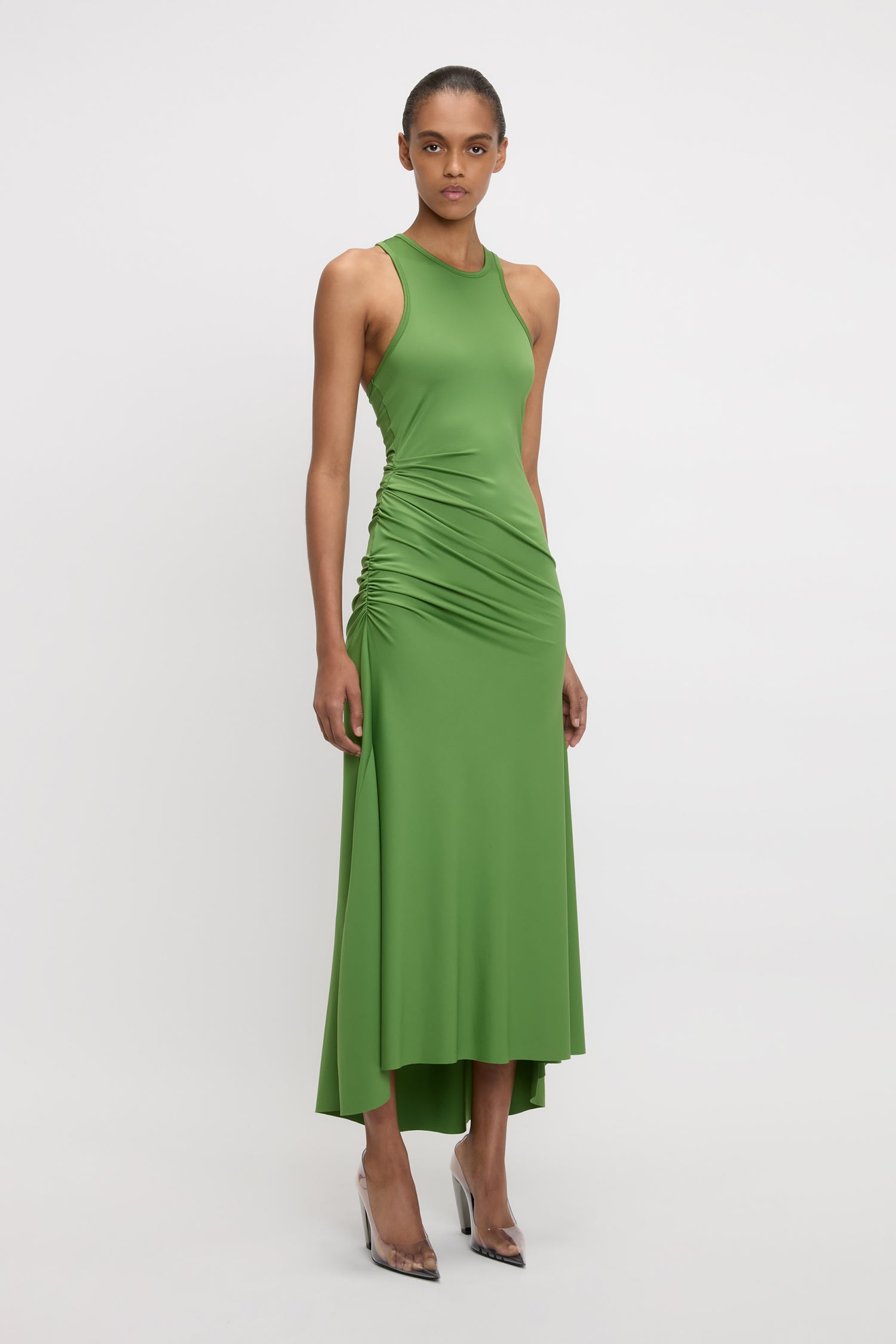 Asymmetric Tank Midi Dress In Algae