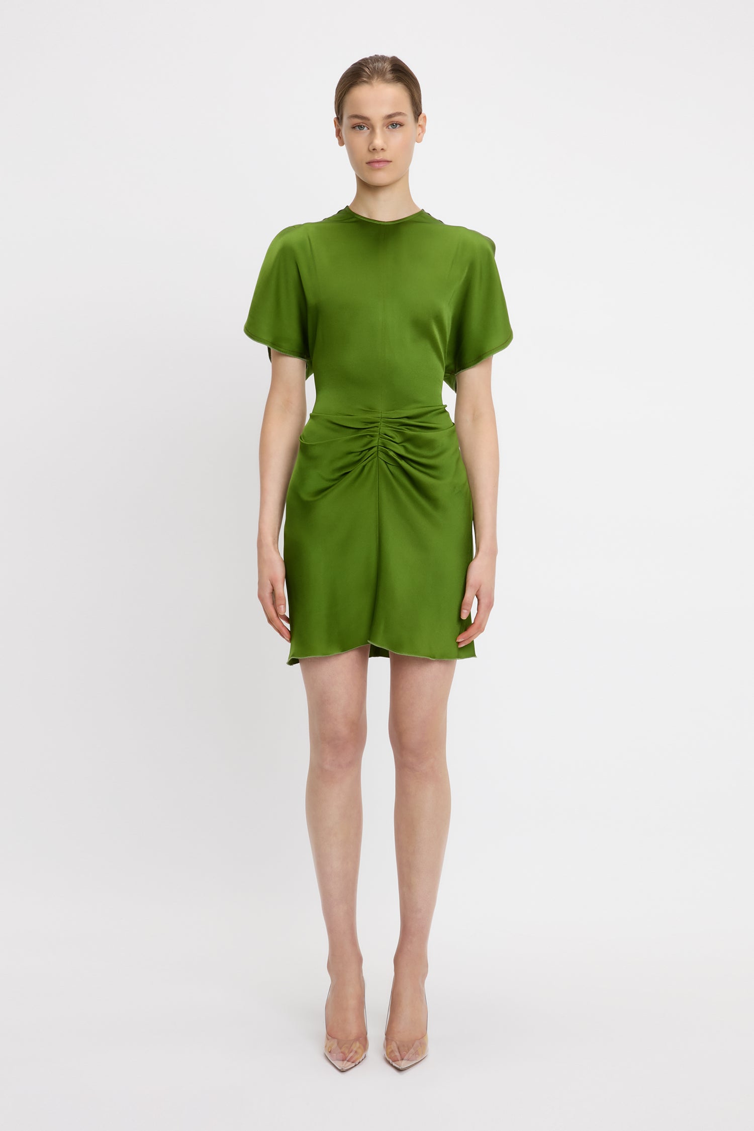 Gathered Waist Mini Dress In Algae
