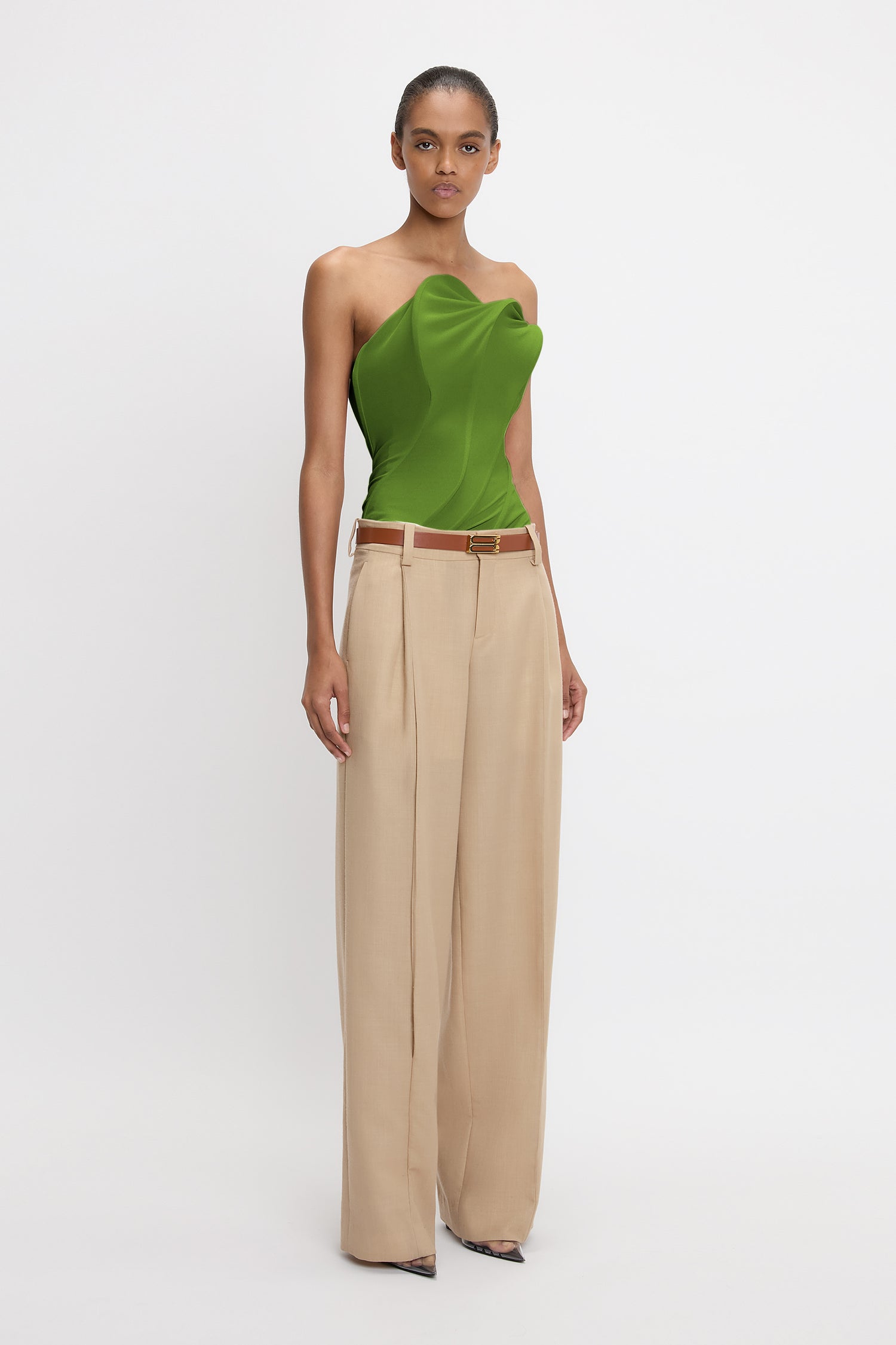 Strapless Wave Detail Top In Algae