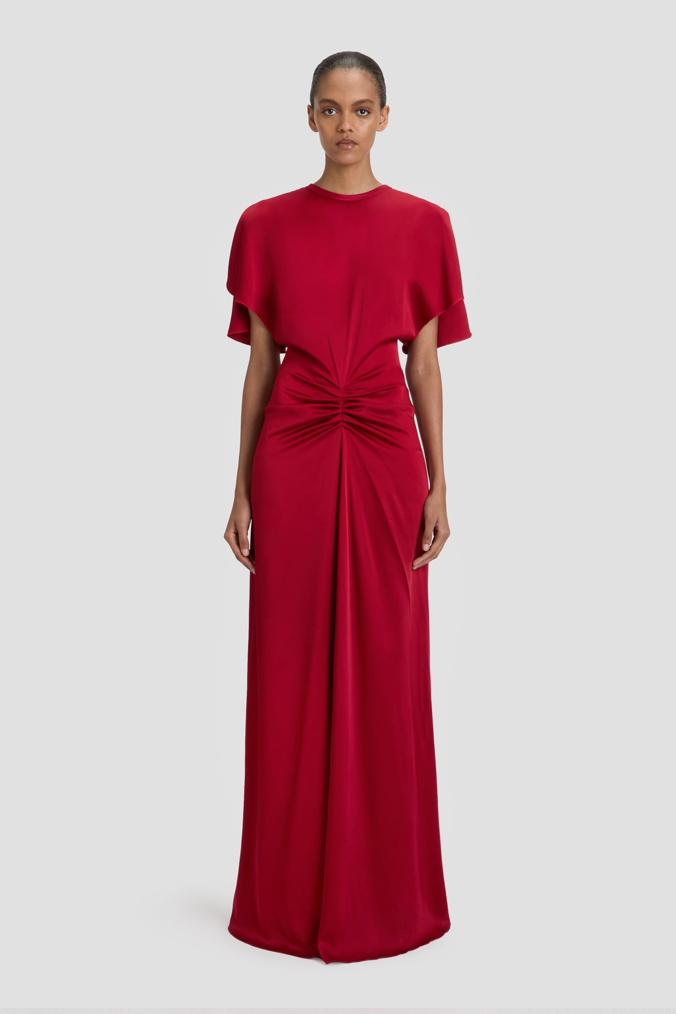 Gathered Waist Floor-Length Dress In Rose