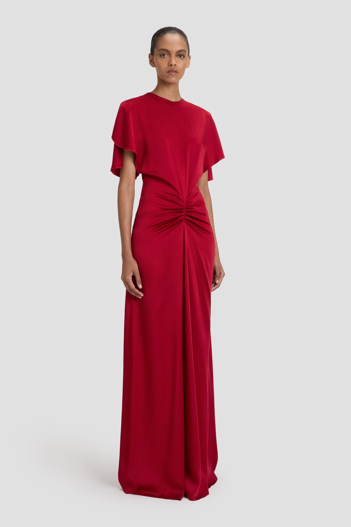 Gathered Waist Floor-Length Dress In Rose