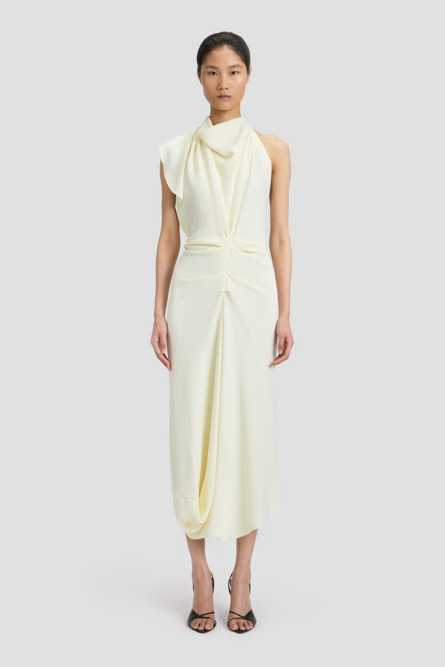 Backless Scarf Detail Midi Dress In Vanilla
