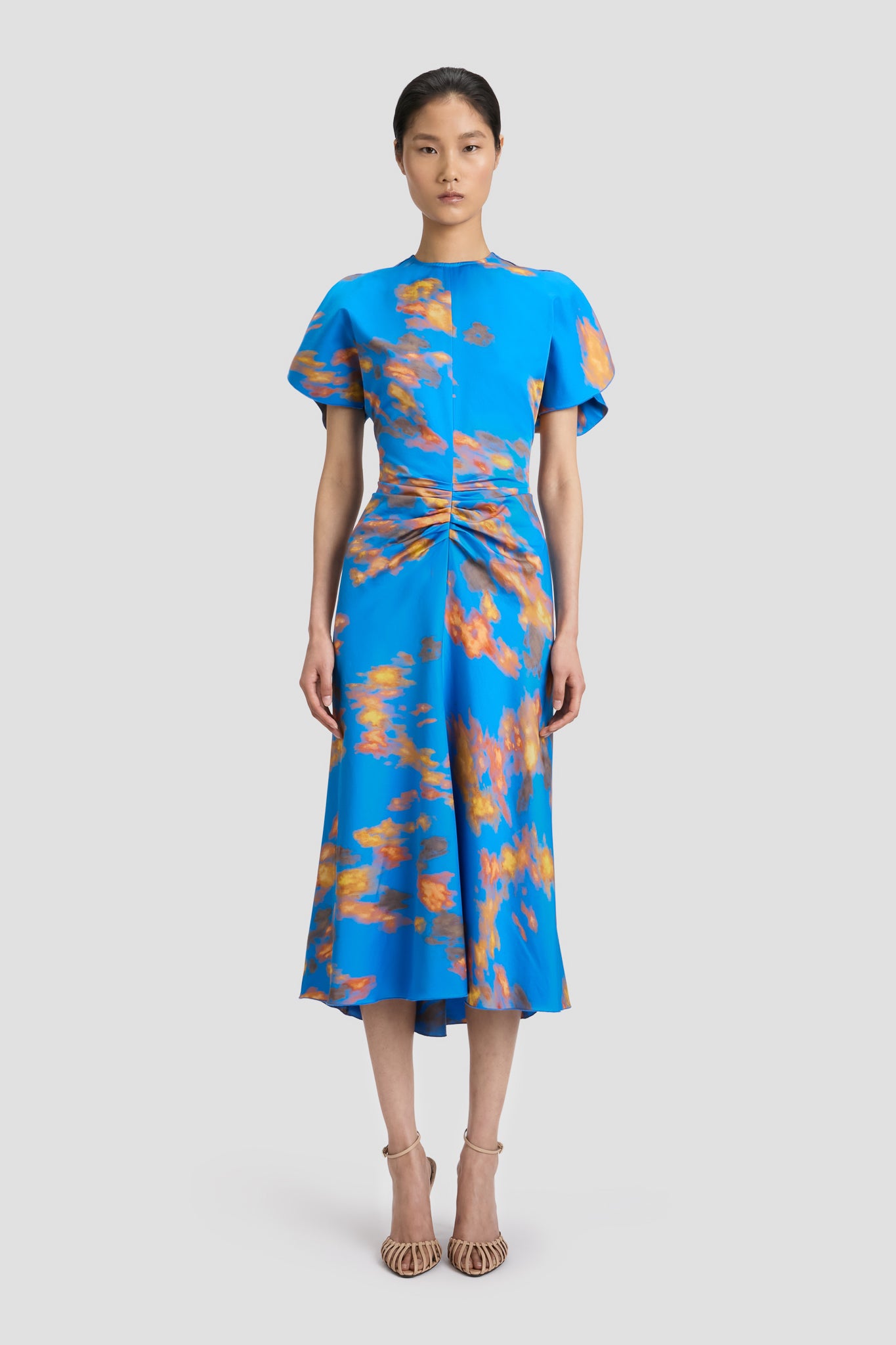 Bela Midi Dress In Blue Abstract Floral Print