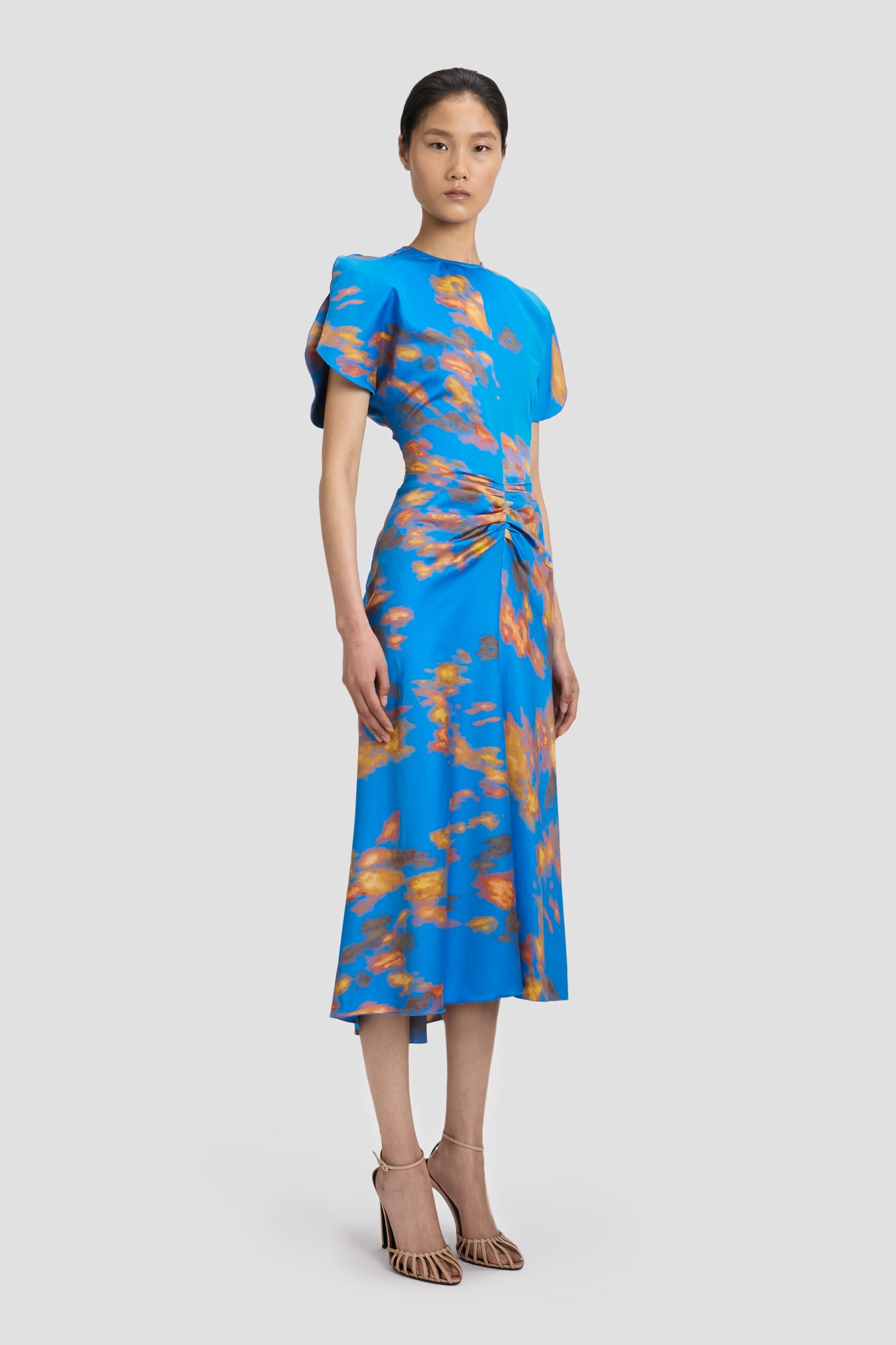 Bela Midi Dress In Blue Abstract Floral Print