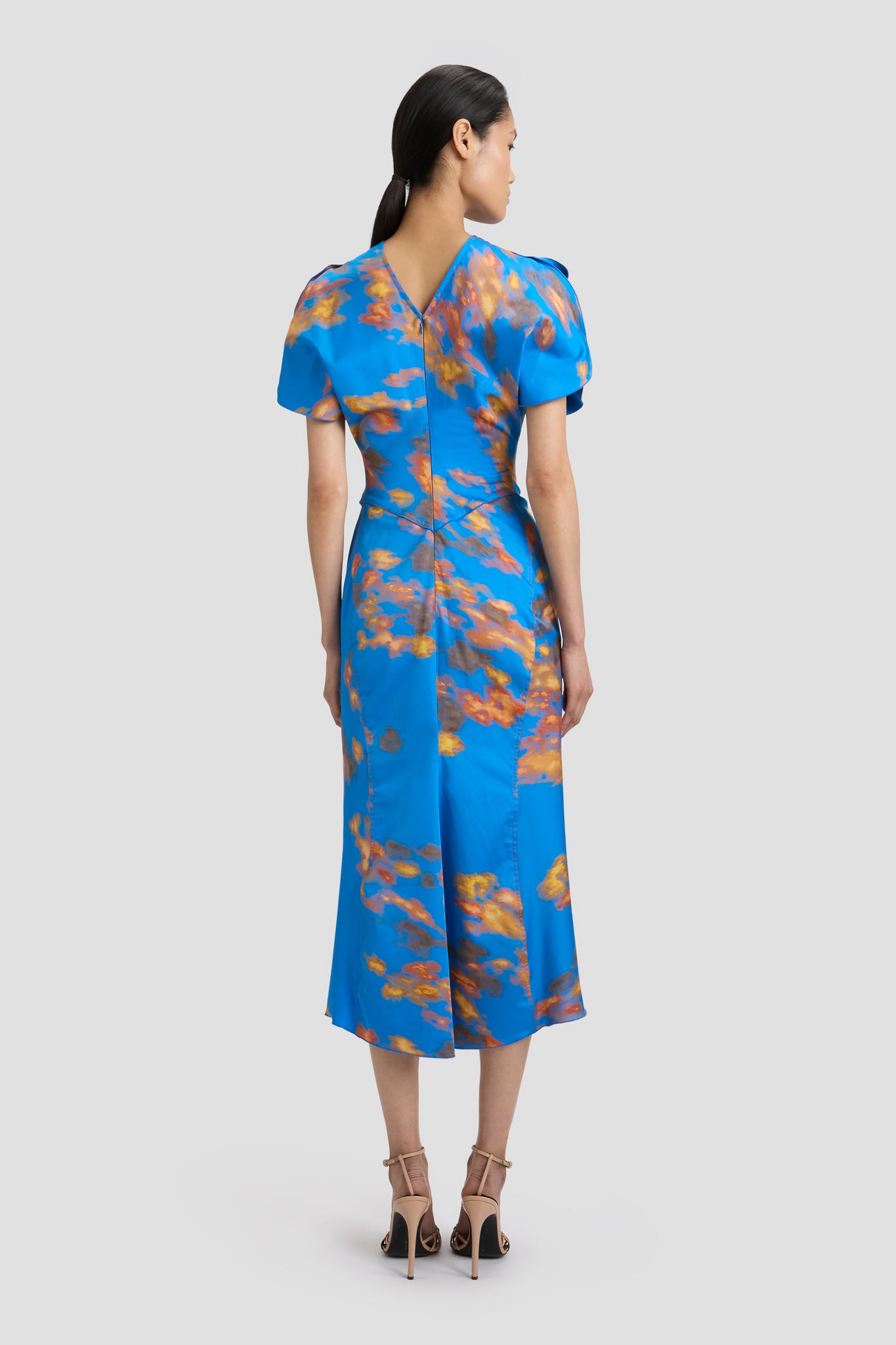 Bela Midi Dress In Blue Abstract Floral Print