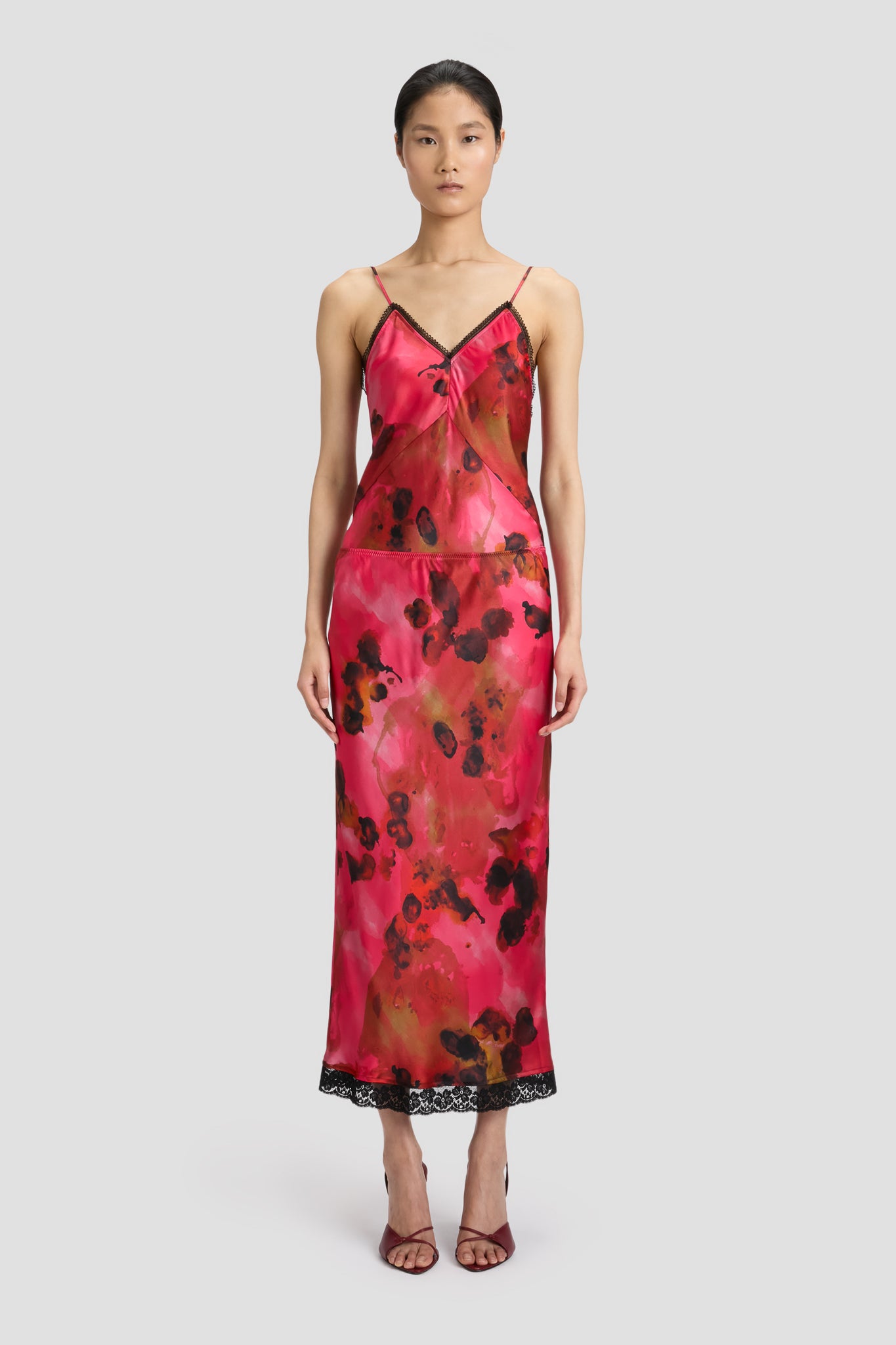 Lace Trim Slip Skirt In Raspberry Floral Print