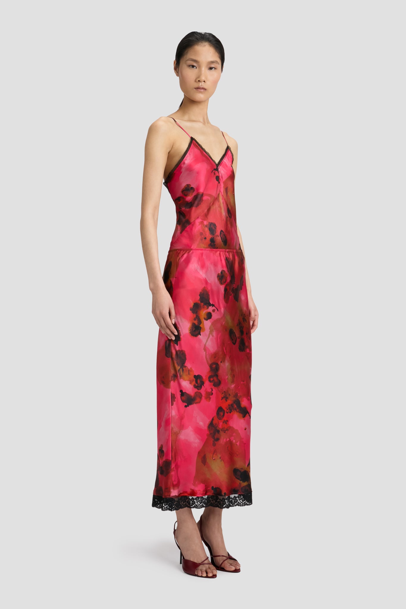 Lace Trim Slip Skirt In Raspberry Floral Print