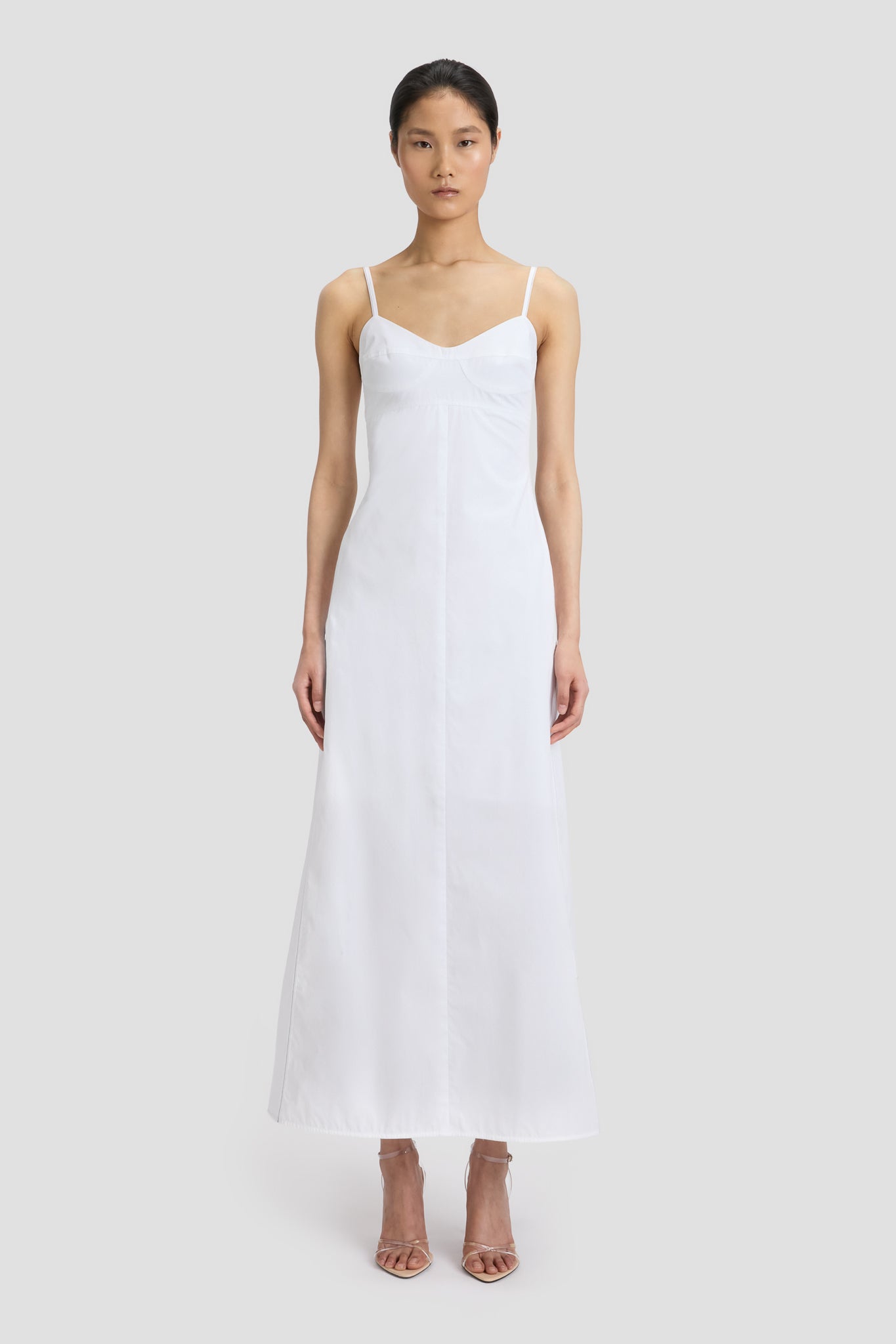 Cami Fit And Flare Midi Dress In White – Victoria Beckham UK