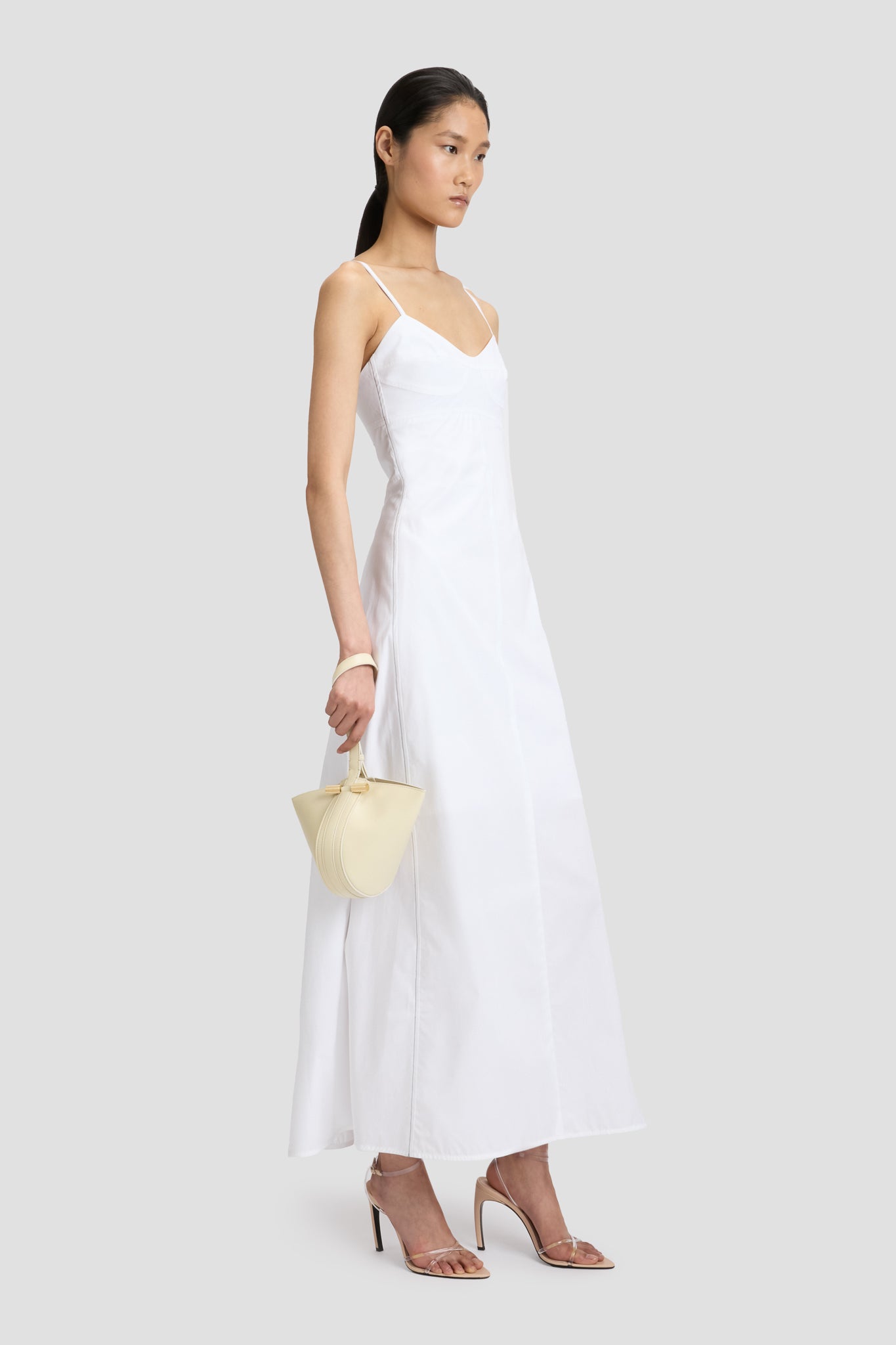 Cami Fit And Flare Midi Dress In White