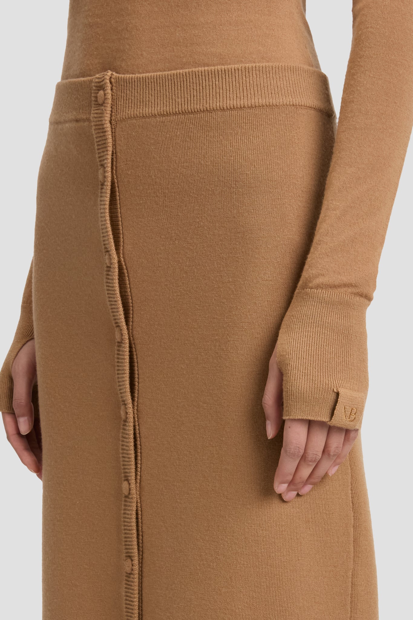 Button Midi Skirt In Camel