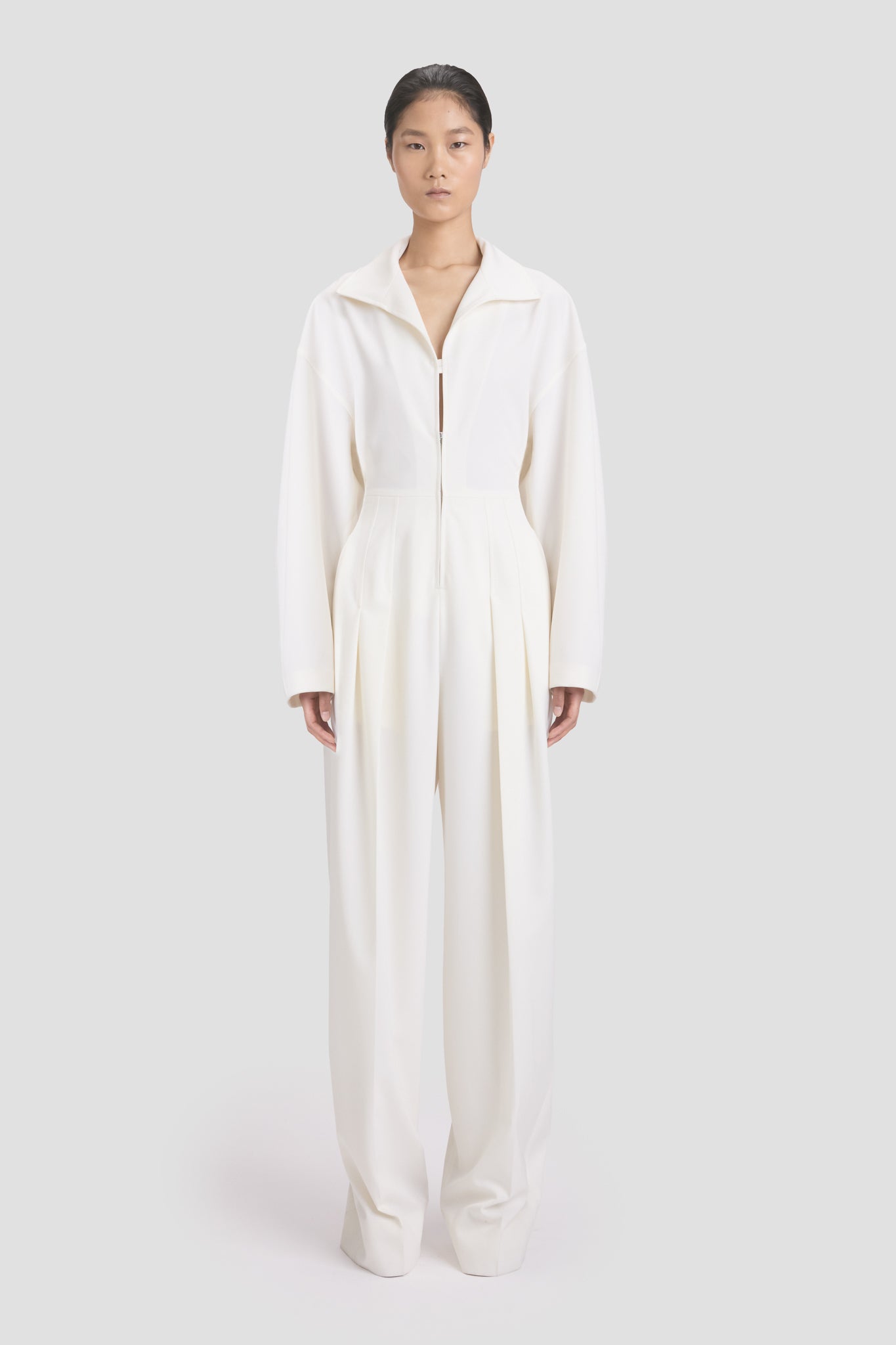 Tab Detail Jumpsuit In Ivory – Victoria Beckham UK