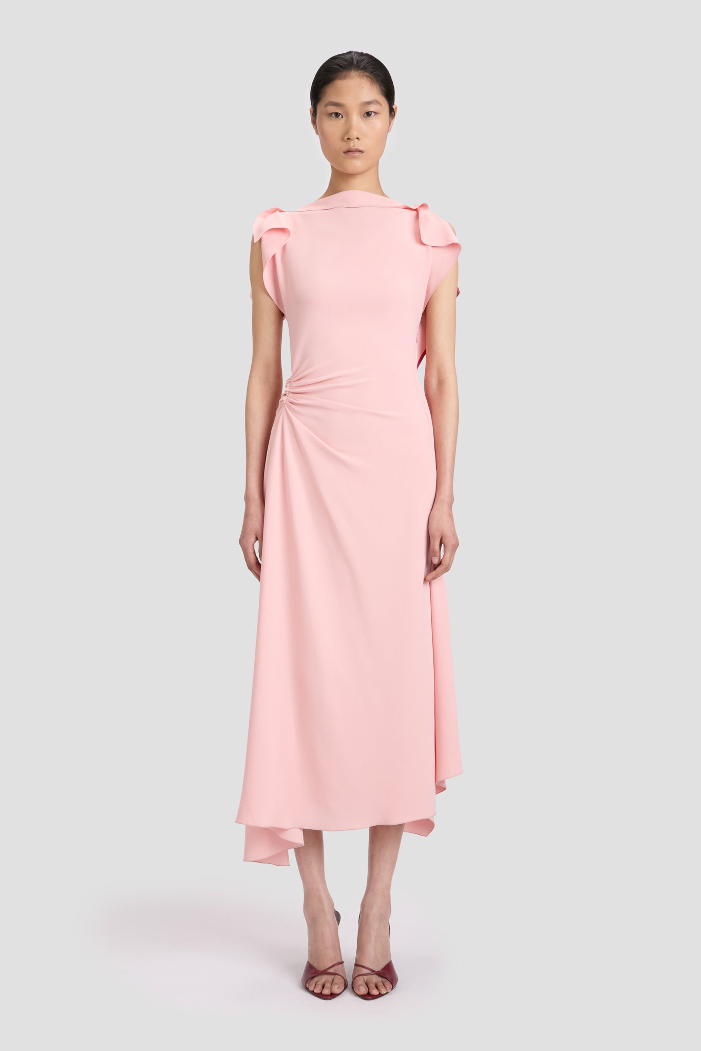 Drape Sleeve Midi Dress In Antique Pink Designer Dresses
