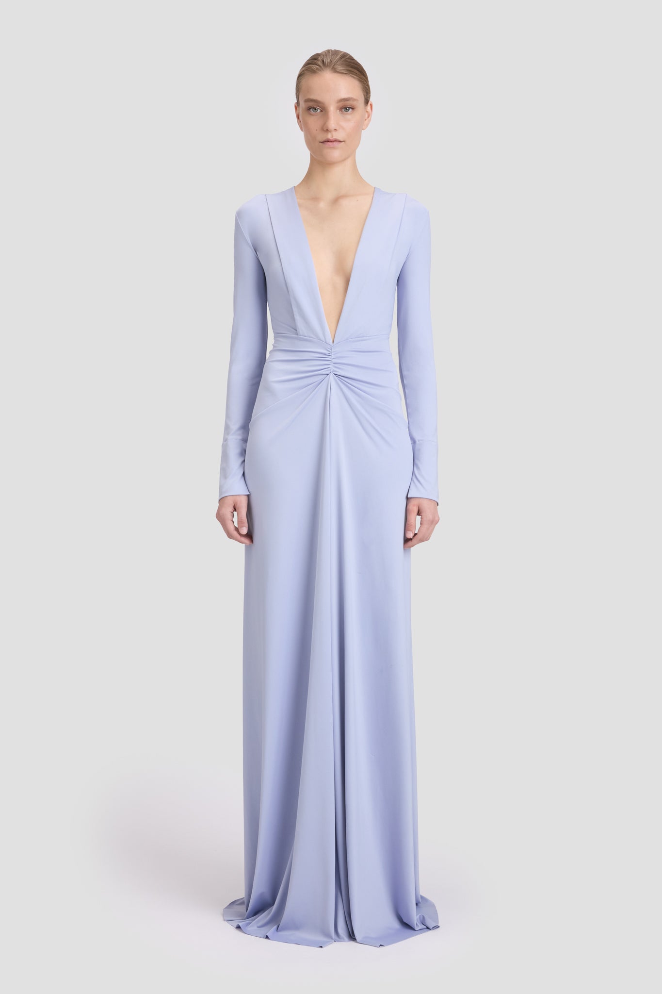 Long Sleeve Deep V-Neck Delphinium