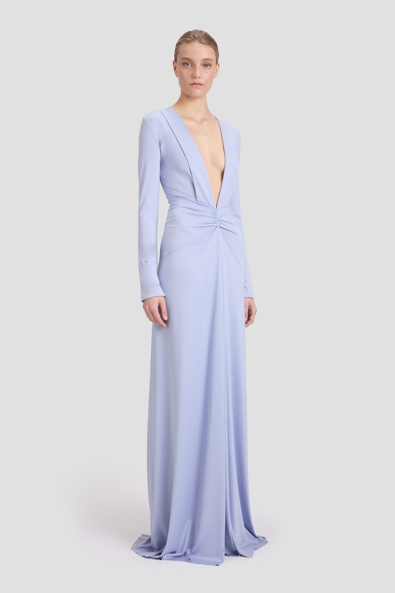 Long Sleeve Deep V-Neck Delphinium