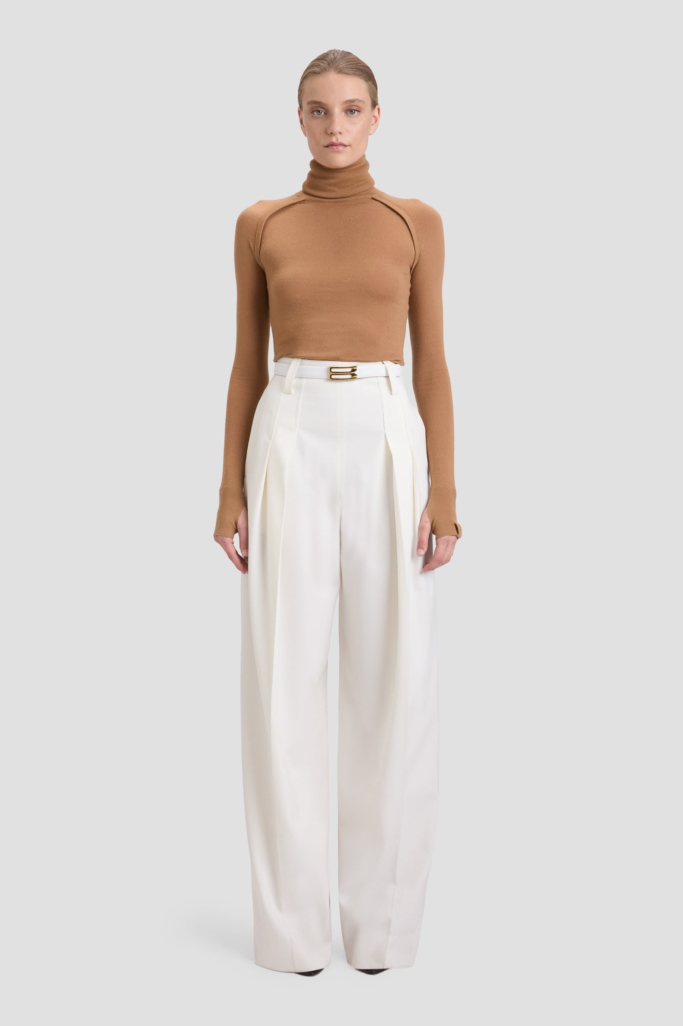 High Waisted Cinched Trouser In Ivory