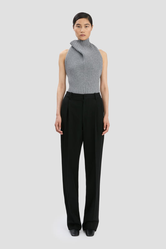 Draped Rib Top In Grey Melange