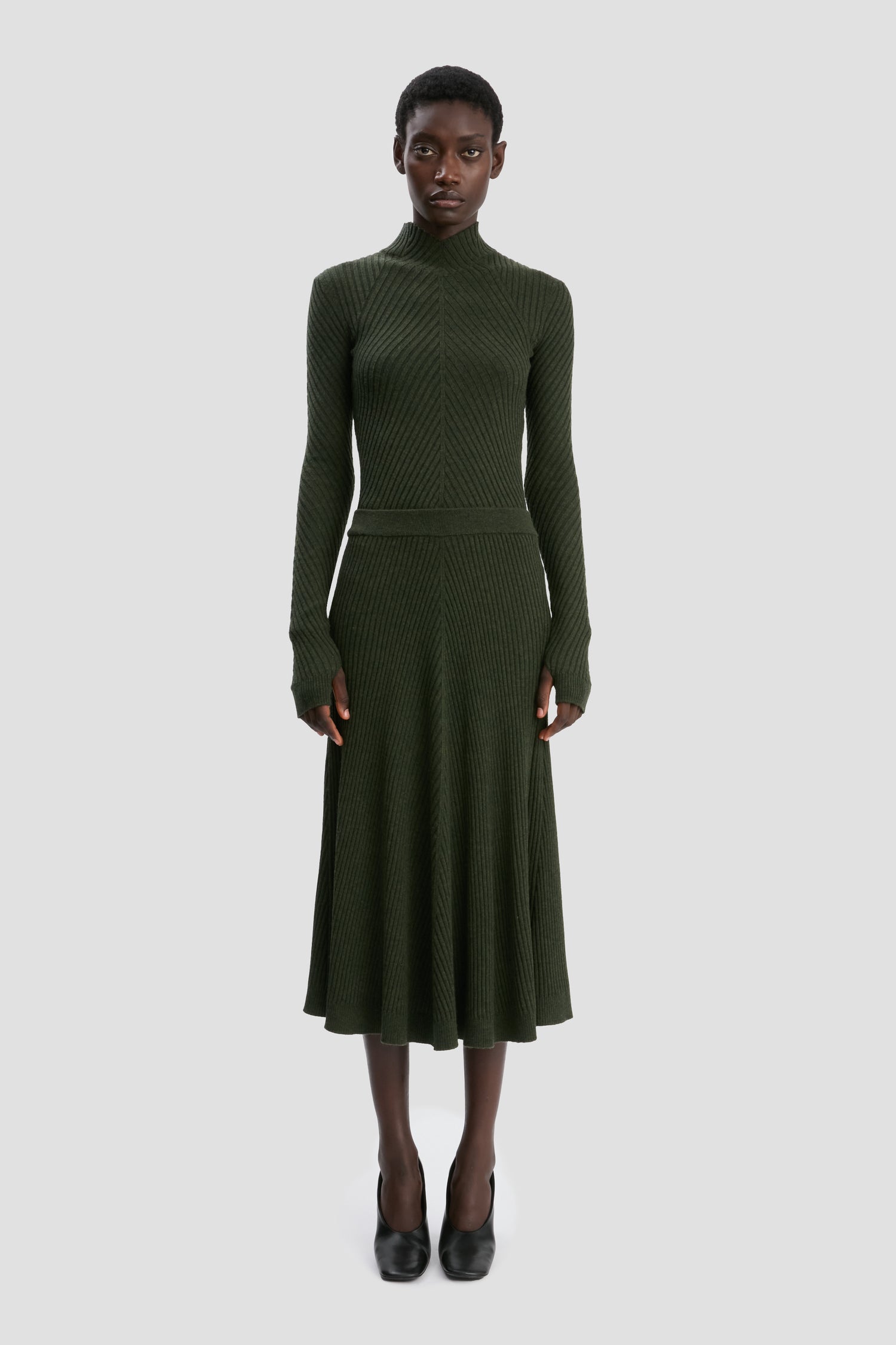 Ribbed Midi Knit Skirt In Oregano