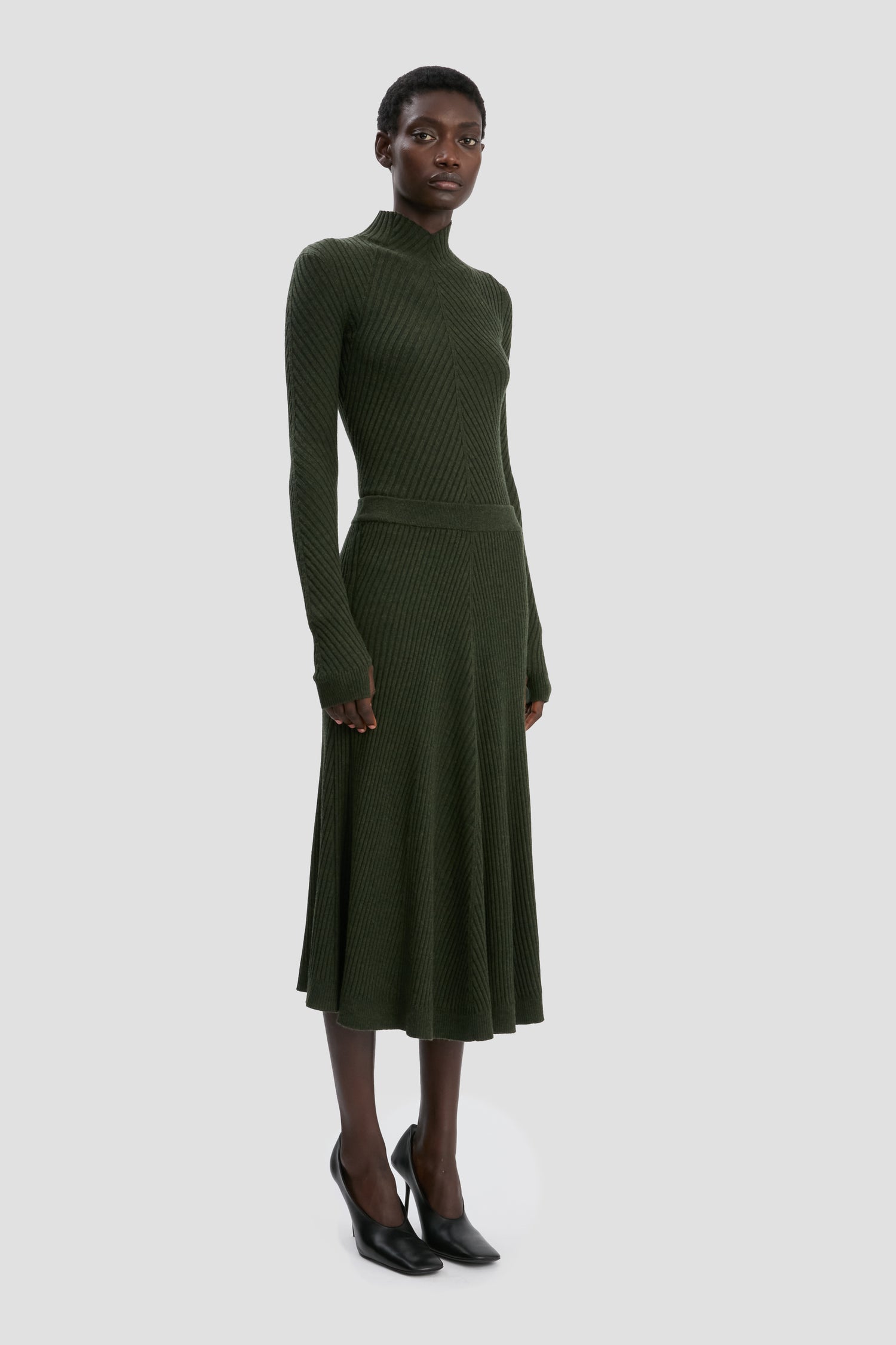 Ribbed Midi Knit Skirt In Oregano