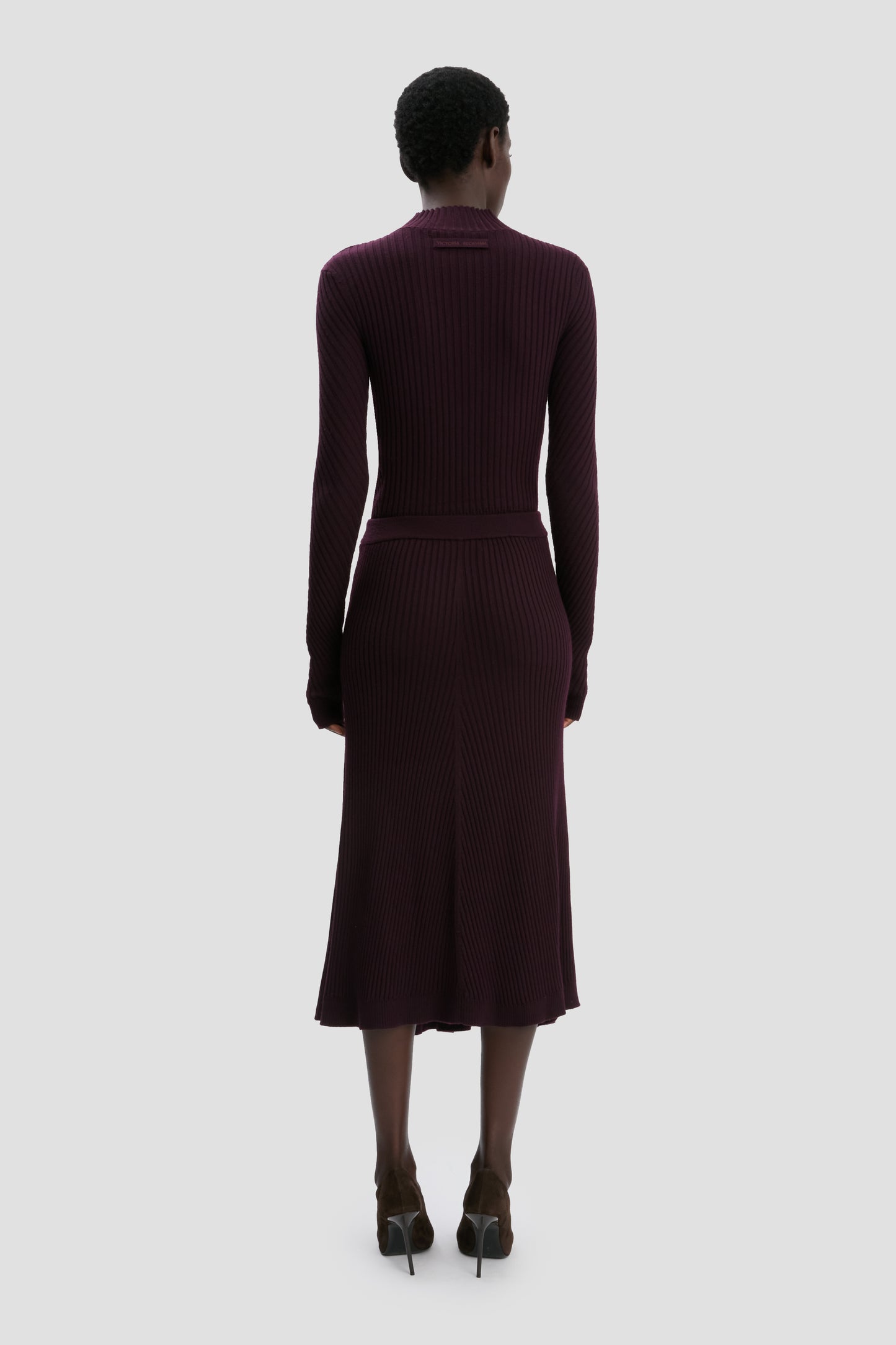 Ribbed Knit Midi Skirt In Merlot